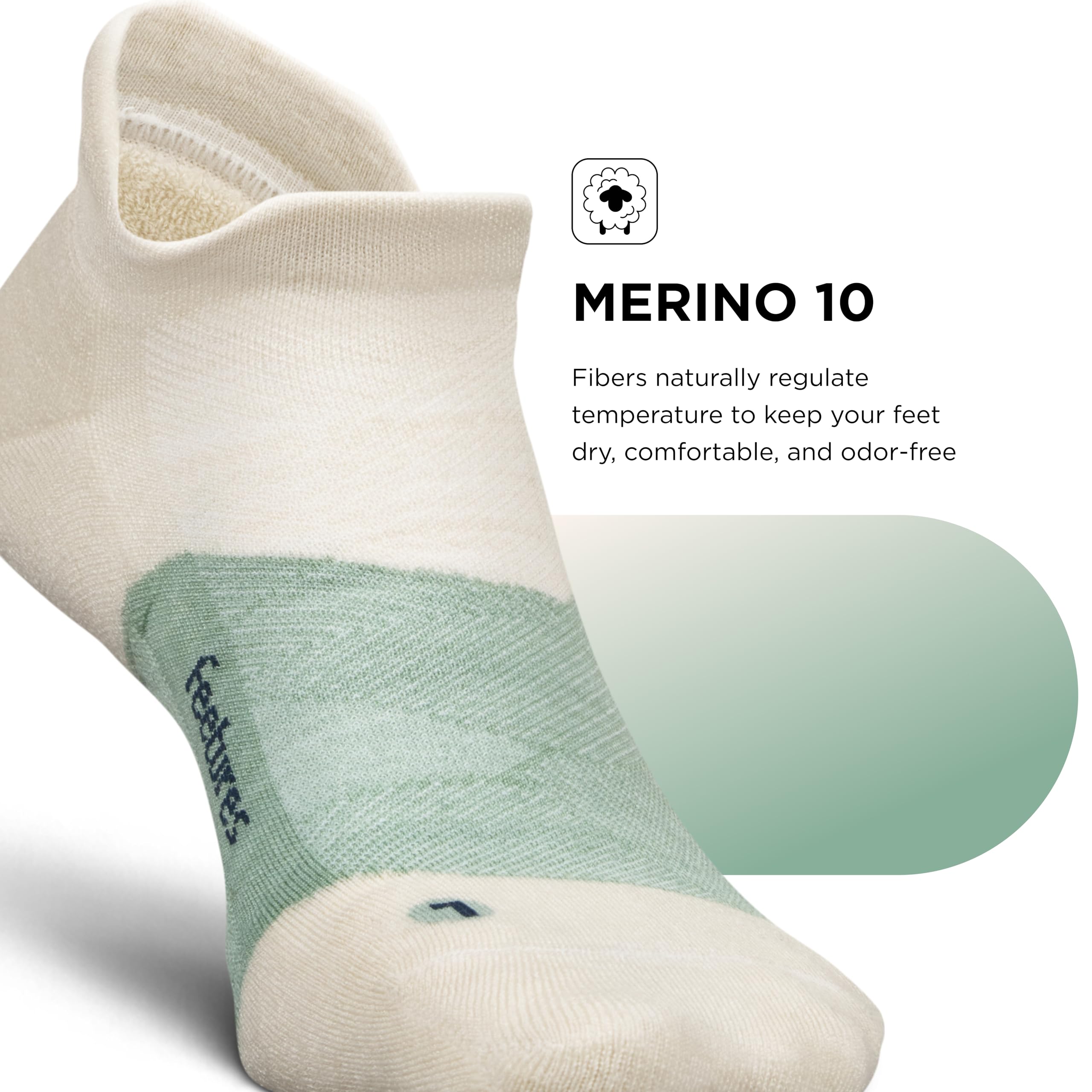 Feetures Merino 10 Max acolchado sin etiqueta Calcetines de tobillo - Calcetines de lana para mujer y hombre - (1 par), Medium