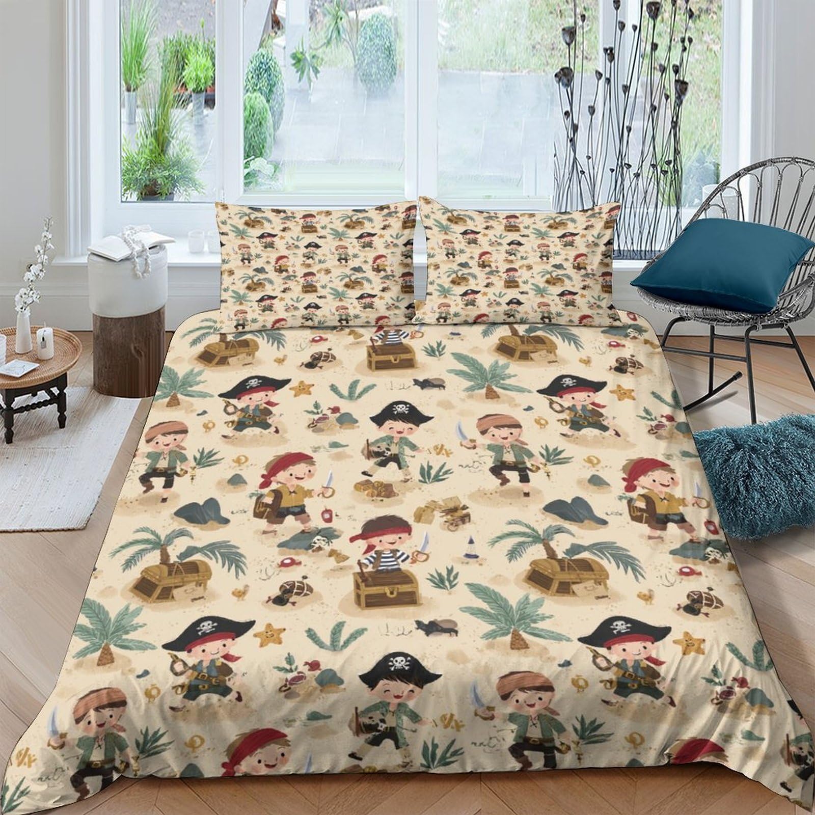 Ctjqhvkz Style-5 3D Printed Pirate Island Fitted Sheet Microfiber Soft Breathable Treasure Map Bed Cover For Bedroom Dorm Decor Single（135X200cm）