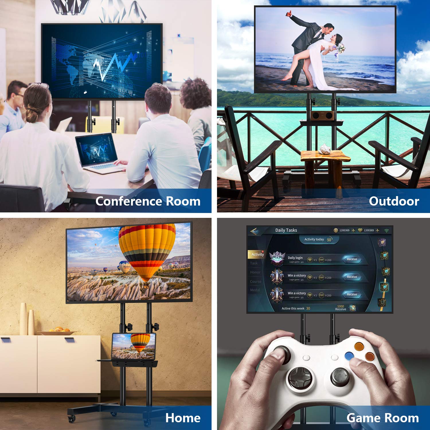 Rfiver Mobile TV Stand Rolling Cart with Tilt Mount/Locking Wheels for