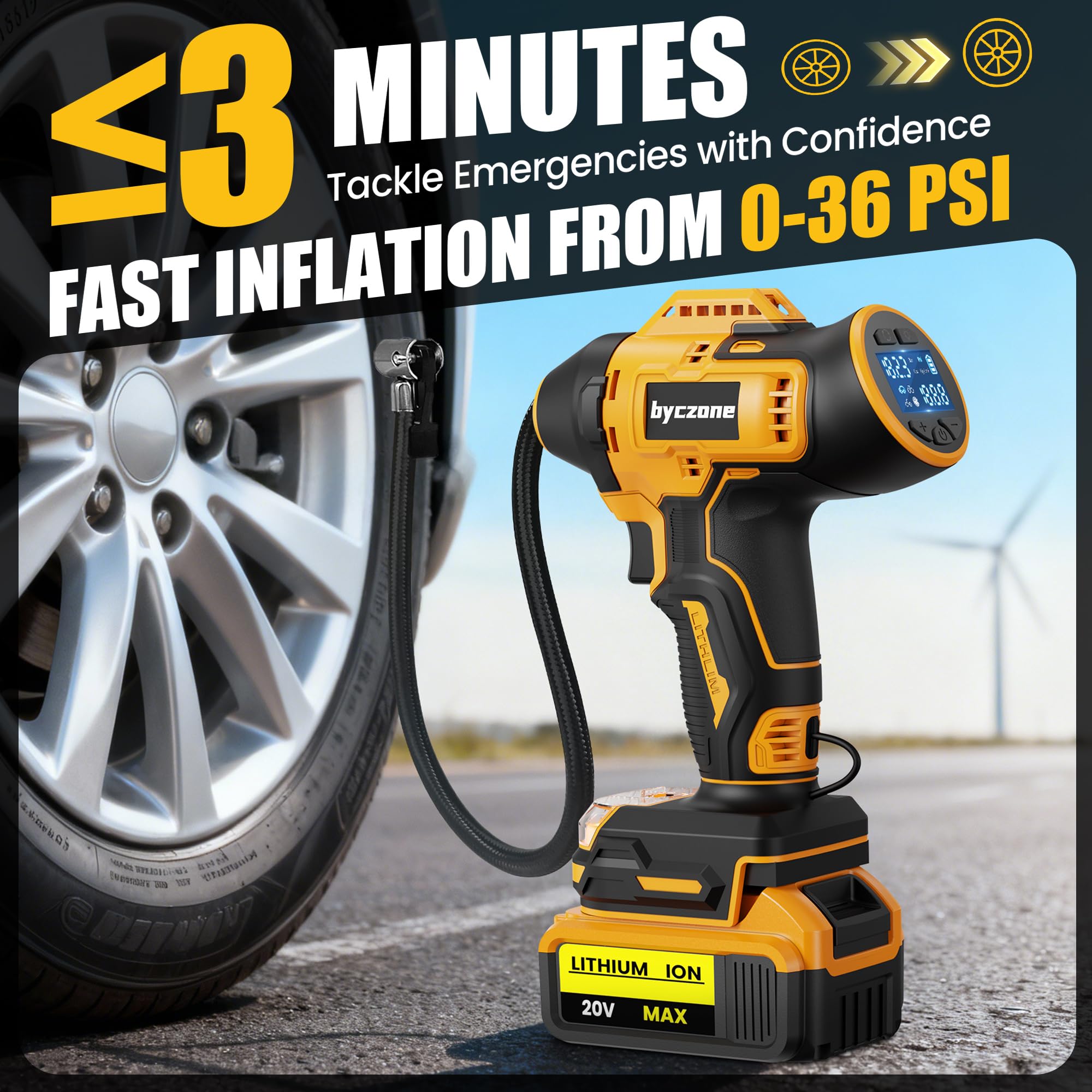 Gonfiatore per pneumatici compatibile con batteria Dewalt 18V, compressore d'aria senza fili da 160 PSI con manometro digitale LCD, spegnimento automatico e gonfiaggio rapido, gonfiatore per