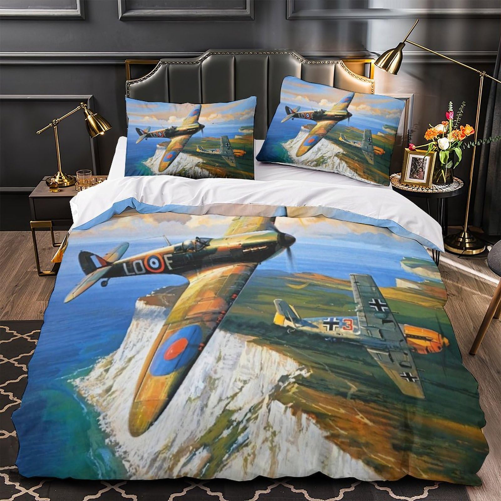 Mjasvndfo Boys Style-8 British Spitfire Fighter Quilt Cover 3D Printed Military Duvet Cover Comforter Covers For Girls Soft Microfiber Bedding Set With Zipper Closure With Pillow Cases 3 Pieces Double（200X200cm）