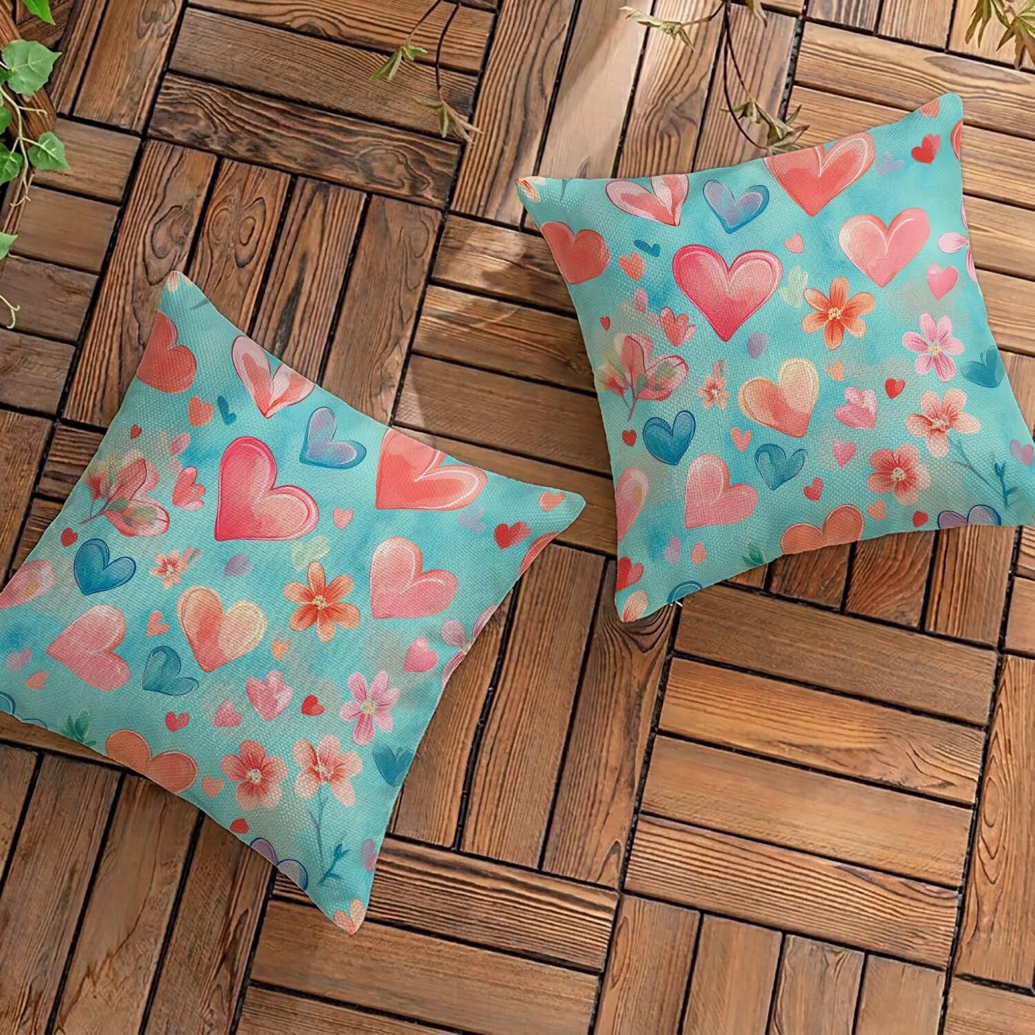 Housses de coussins imperméables 50x50 turquoise pour meuble de jardin et canapé extérieur