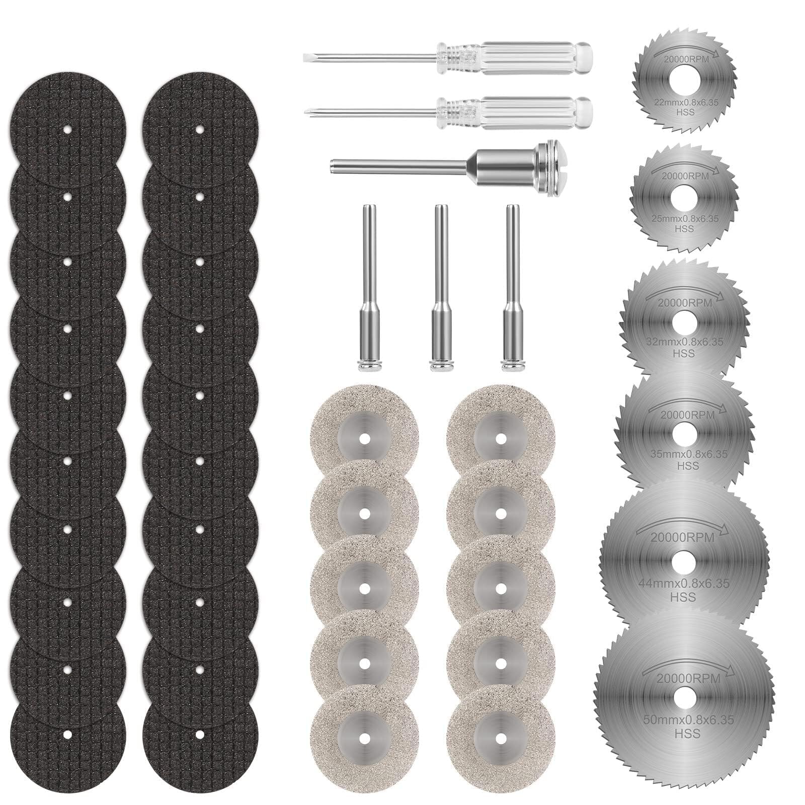 Set da 44 pezzi di dischi da taglio rinforzati in fibra di vetro per utensili rotanti, compatibili con lame per seghe Dremel 426, dischi da taglio diamantati, lame per seghe circolari HSS con alberi