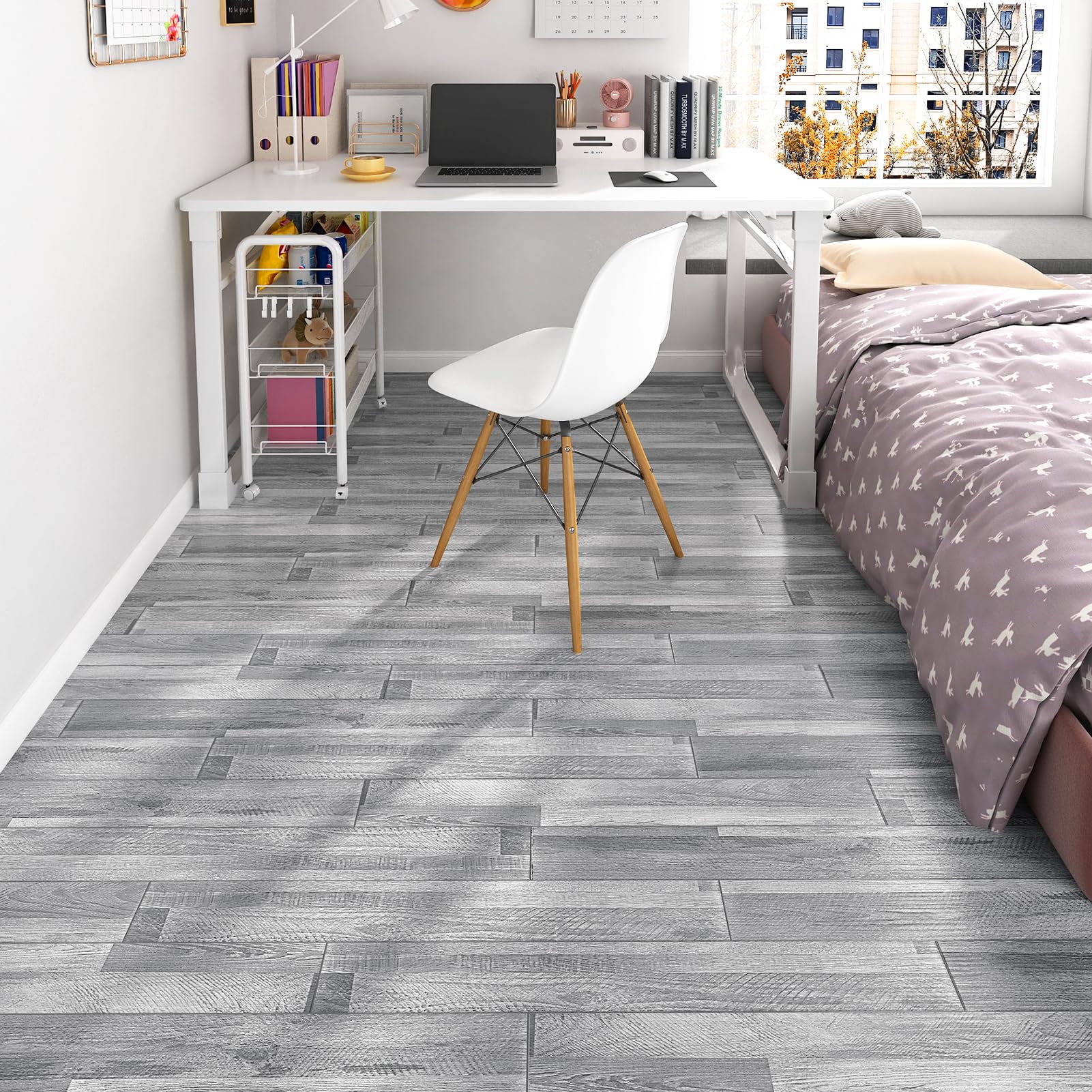 WESTICK Lot de 20 carreaux de sol amovibles imperméables en linoléum pour camping-car, cuisine, chambre à coucher, garge - Gris - 15,2 x 91,4 cm