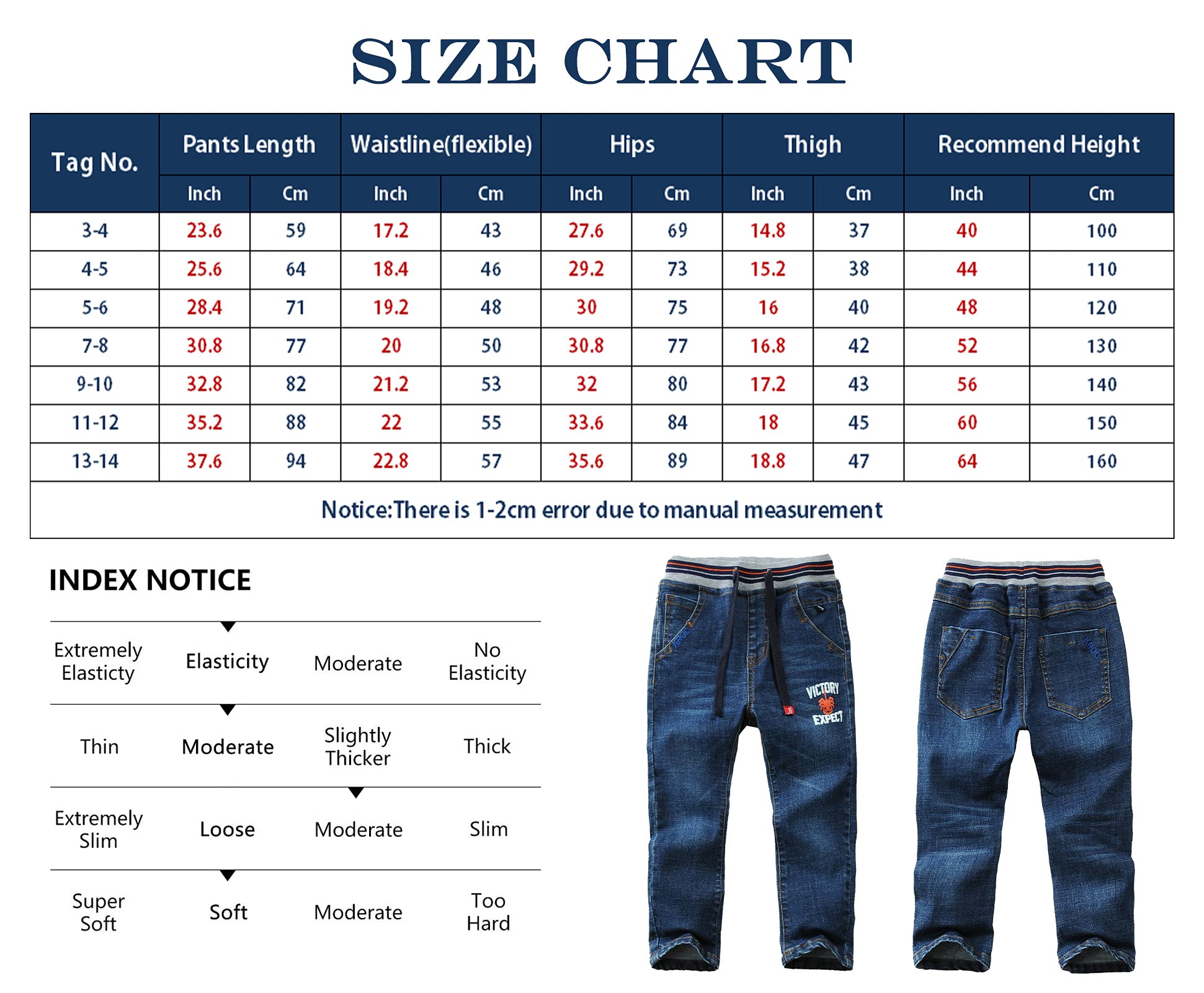 Maeau Jeans a Vita Media per Bambini a Lunghezza Intera a Vita Media, lavati, per Bambini dai 3 ai 14 Anni