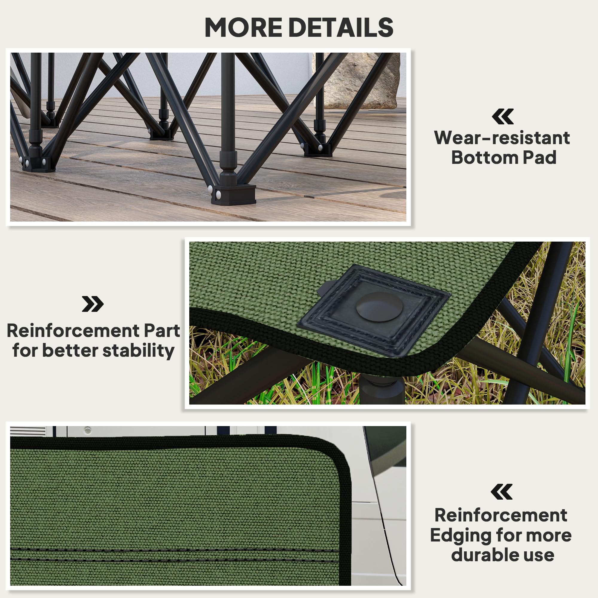 Outsunny Banc Pliant 6 Places, Porte-gobelet, Cadre métallique, Vert | Chaise de camping extérieur, chaise de spectateur de football, sac de transport
