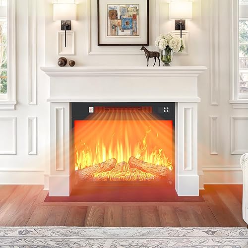 Miniatura 2 de DWVO Inserto de chimenea eléctrica de 23 pulgadas, calentador de chimenea empotrado con control remoto, temperatura ajustable, temporizador de 6