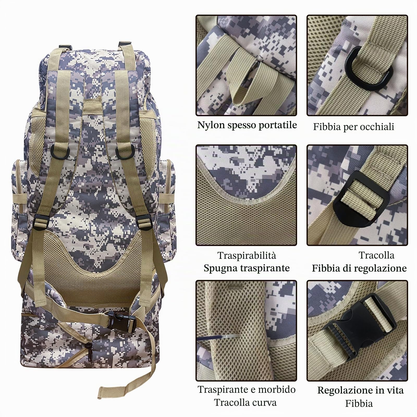 Zaino tattico militare Molle da 100 l, zaino da trekking extra grande, impermeabile, zaino sportivo per attività all'aria aperta, borsa sportiva