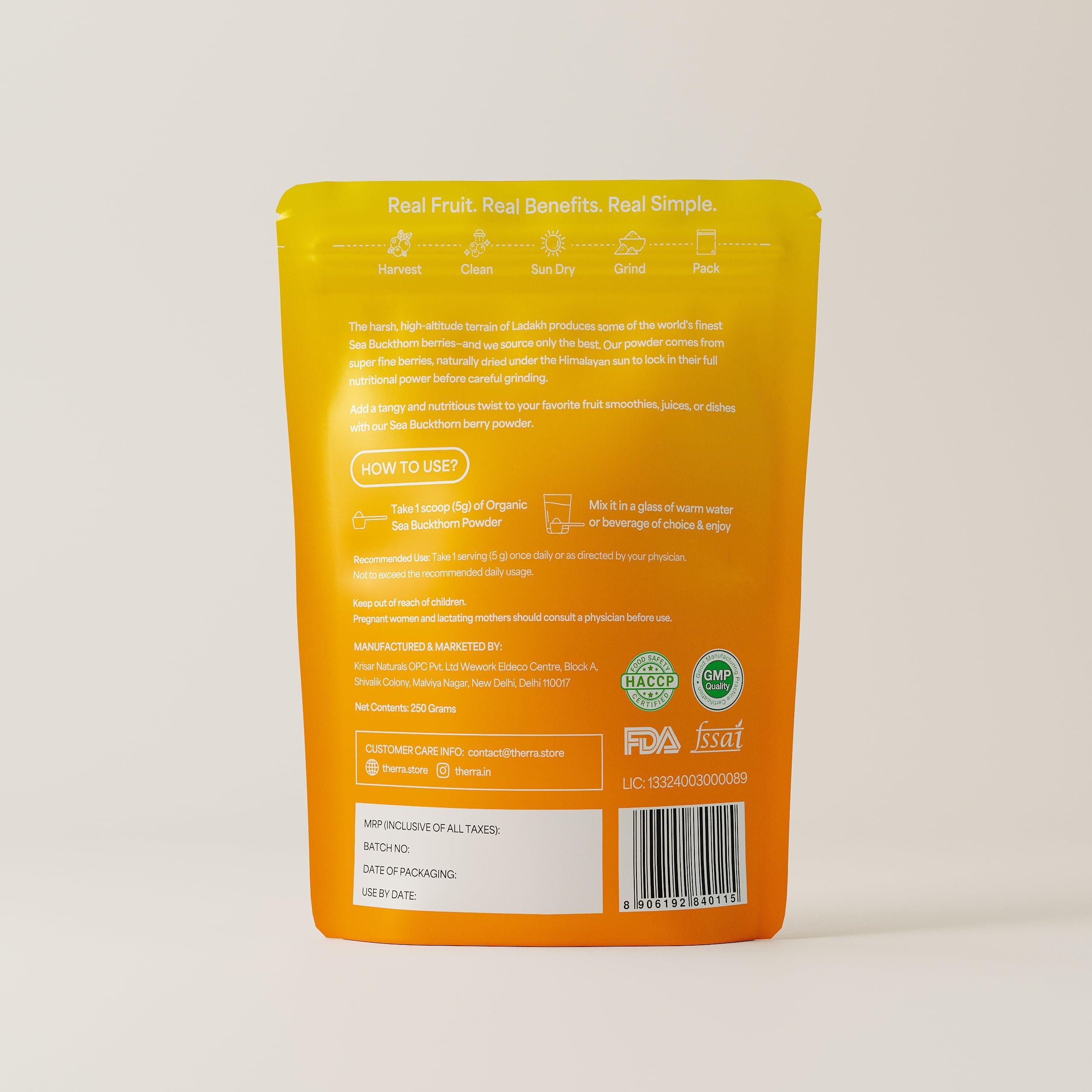Therra Sea Buckthorn Powder - 250g | 100% Pure & Organic Sea-Buckthorn | Natural Immunity Booster with Omega 3-6-7-9 | Strong Antioxidant for Skin Glow, Gut & Heart Health | Rich in Vitamins, Fiber & Phytonutrients | Naturally Dried — Amazon image 9