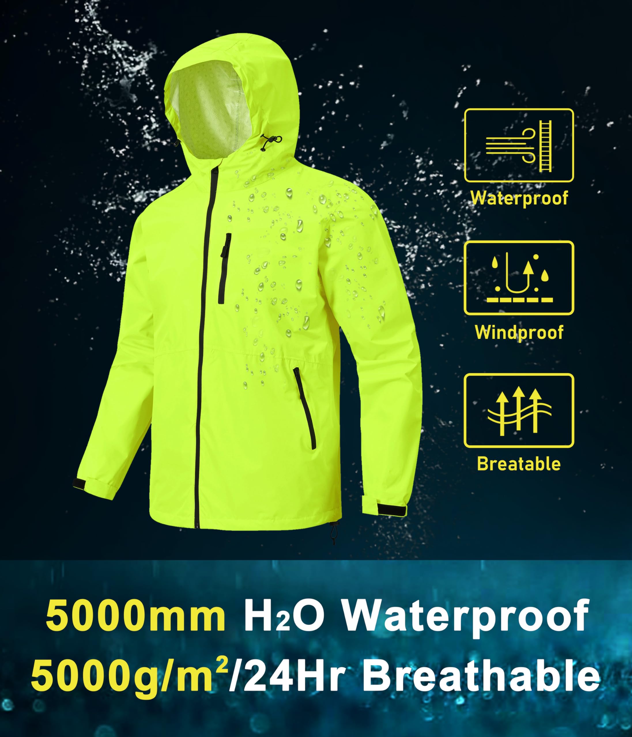MoFiz Homme Veste Imperméable Pliable Légère Coupe-vent Cyclisme Plein air Voyage Course à pied Randonnée