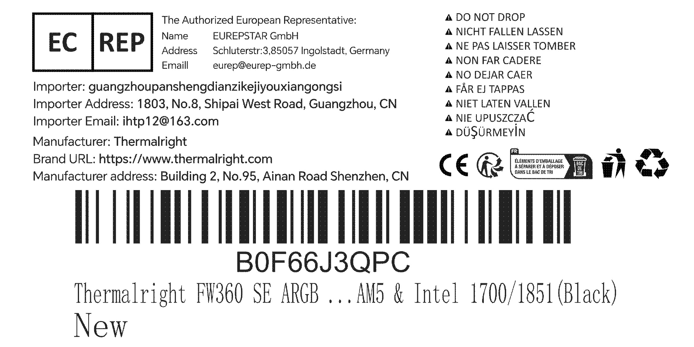 Thermalright FW360 SE ARGB V2 Refroidisseur de processeur liquide AIO 360 mm, écran LCD de 2", pompe 3000 tr/min, 3 ventilateurs TL-M12Q 120 mm PWM à chaîne en marguerite, pour AMD AM5/AM4 et Intel