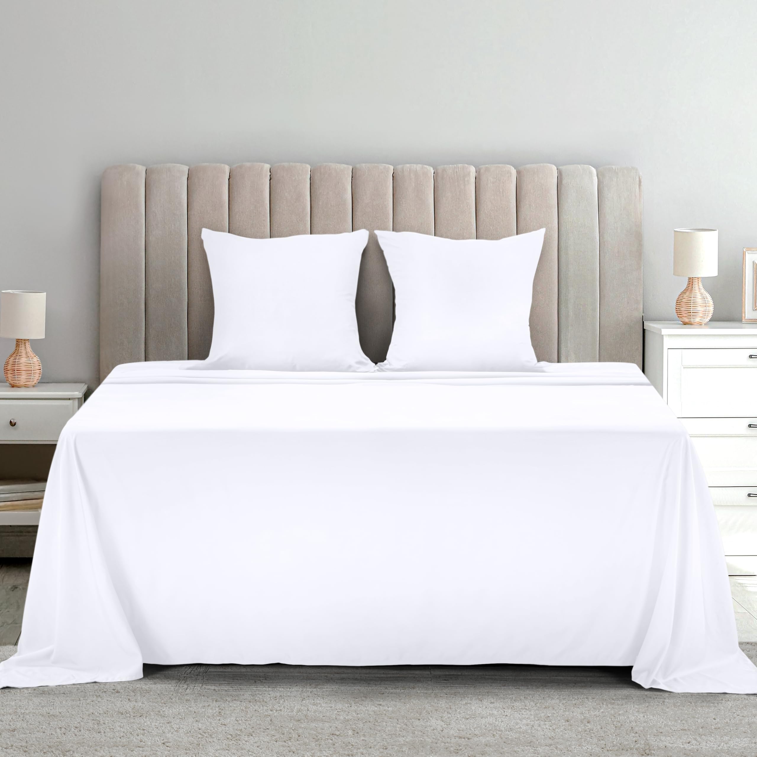 Utopia Bedding - Set Lenzuola Matrimoniali 4 Pezzi 160x200 cm - Set Lenzuola Letto, Spazzolata Poliestre di Microfibra - Lenzuolo con Angoli, Lenzuolo Piatto e 2 Federe 65x65, Bianco