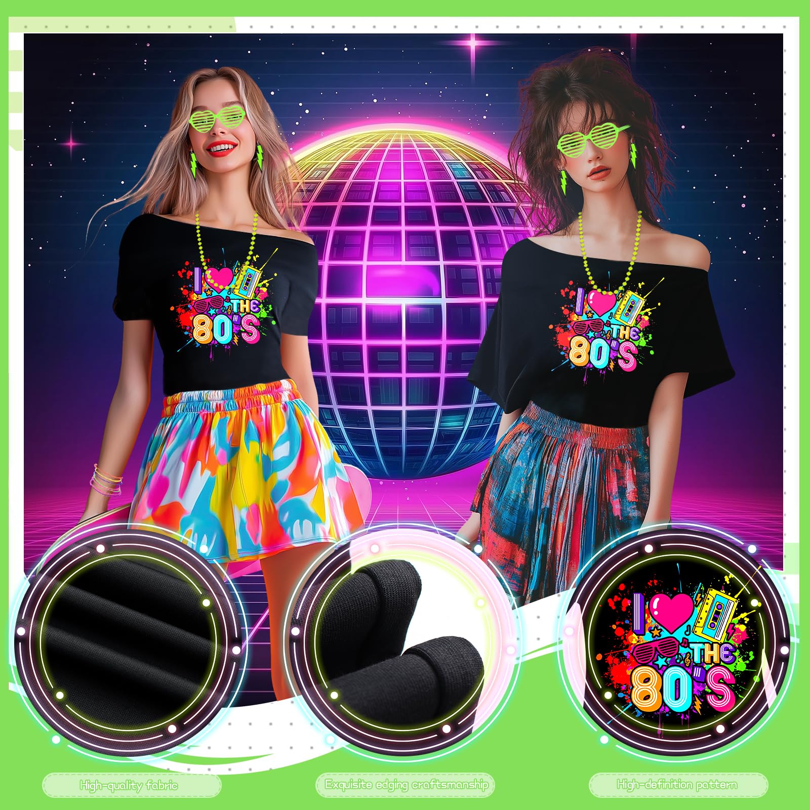 7Pcs 80s Costume Accessories Set - Image 3