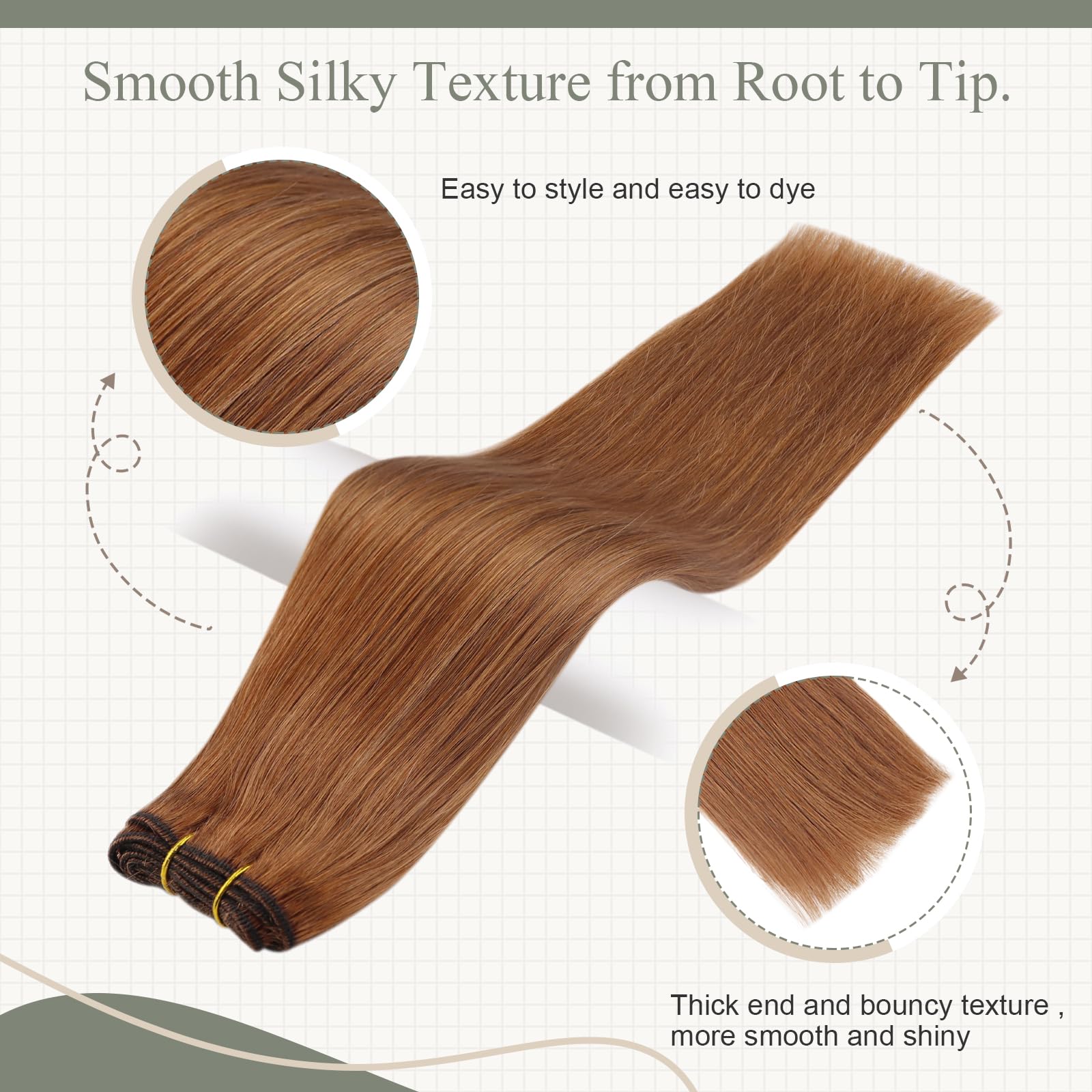 Fshine Tessiture Capelli Veri Marrone Rosso Extension Weft Capelli Umani Veri 40cm 100g Extension Capelli Tessitura Extension Matassa Capelli Veri #330
