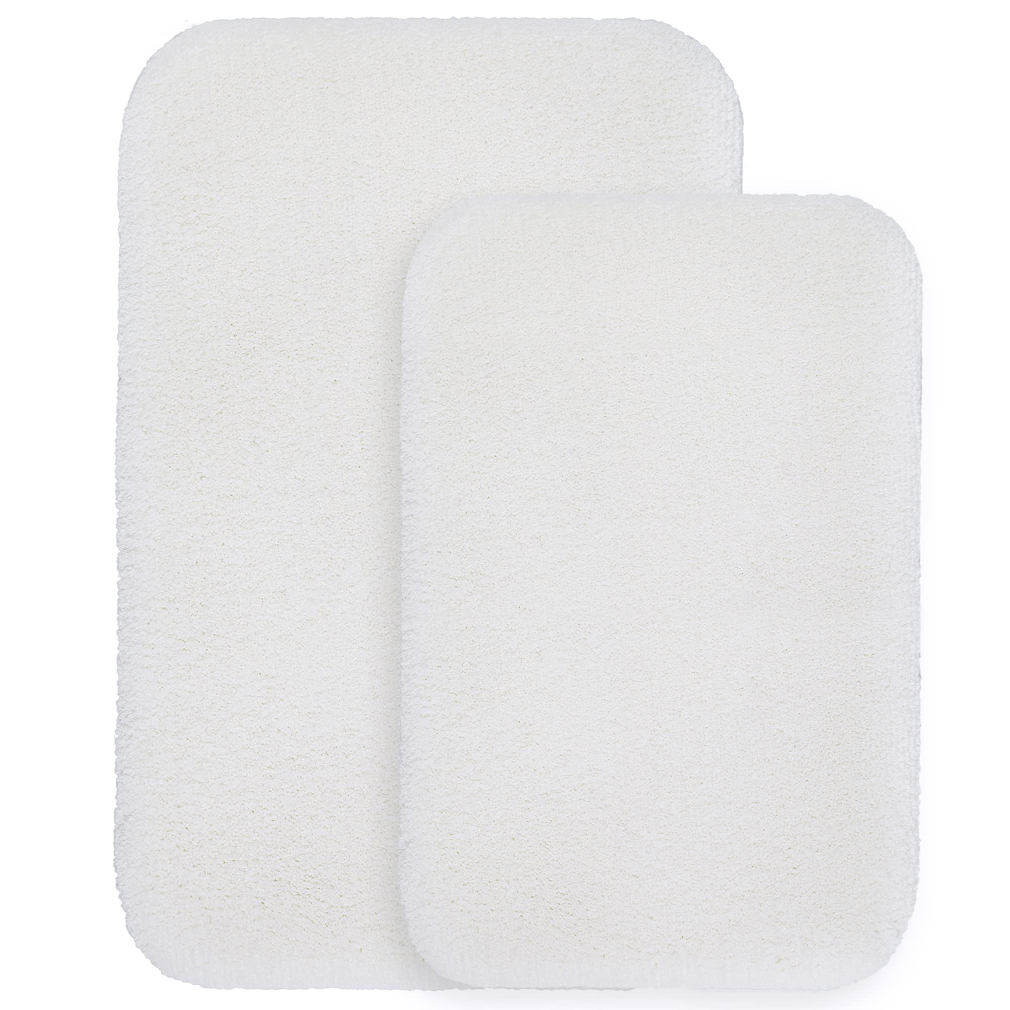 VANZAVANZU Badematte rutschfest 2er Pack Badteppich Verdickt Badezimmerteppich Weich Badeteppich Flauschige Mikrofaser Badvorleger, Supersaugfähig, Maschinenwaschbar - 40 x 60cm & 50 x 80cm (Weiß)
