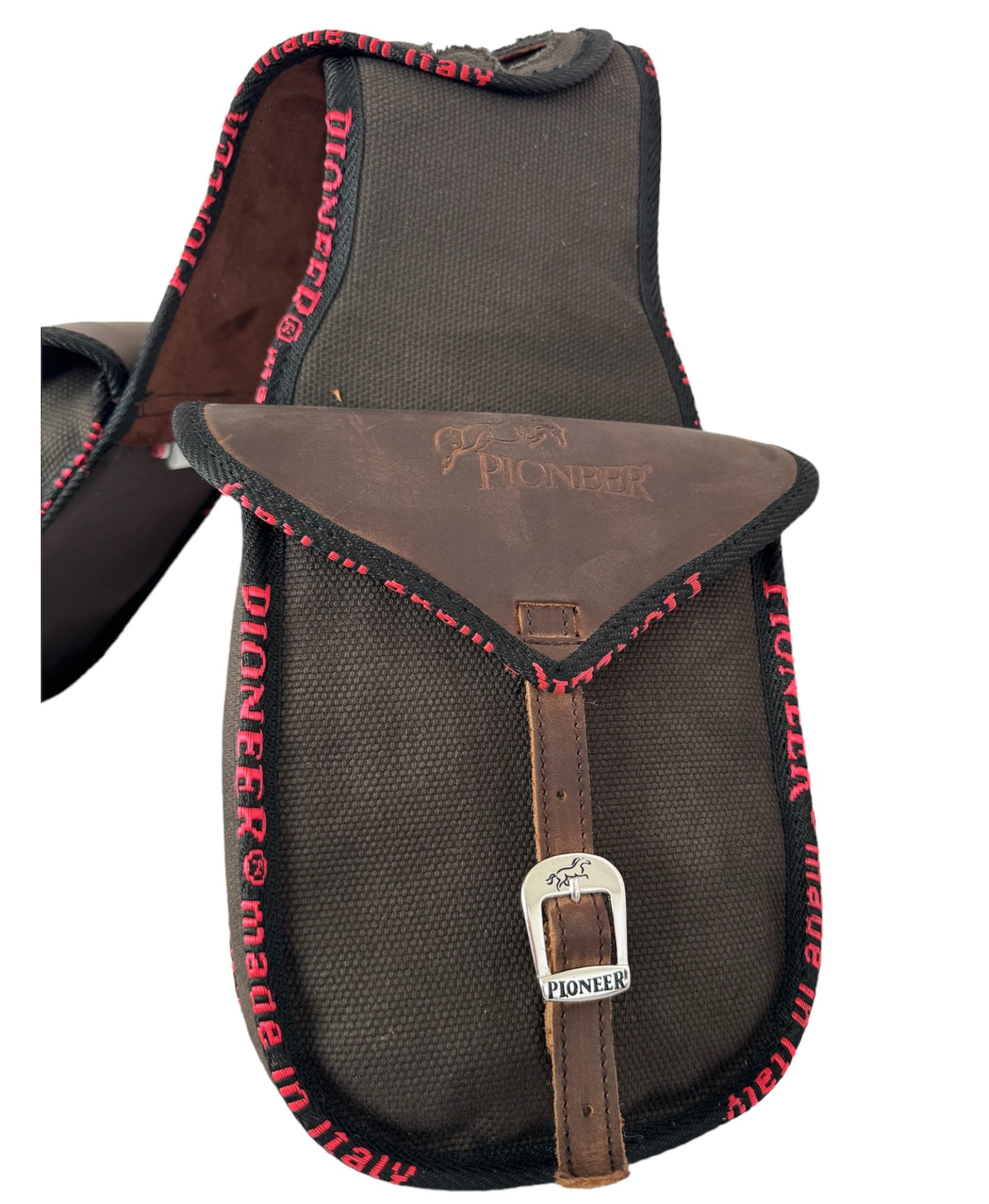 PIONEER Alforjas para Caballo de Piel - Diseño Frontal - Marrón