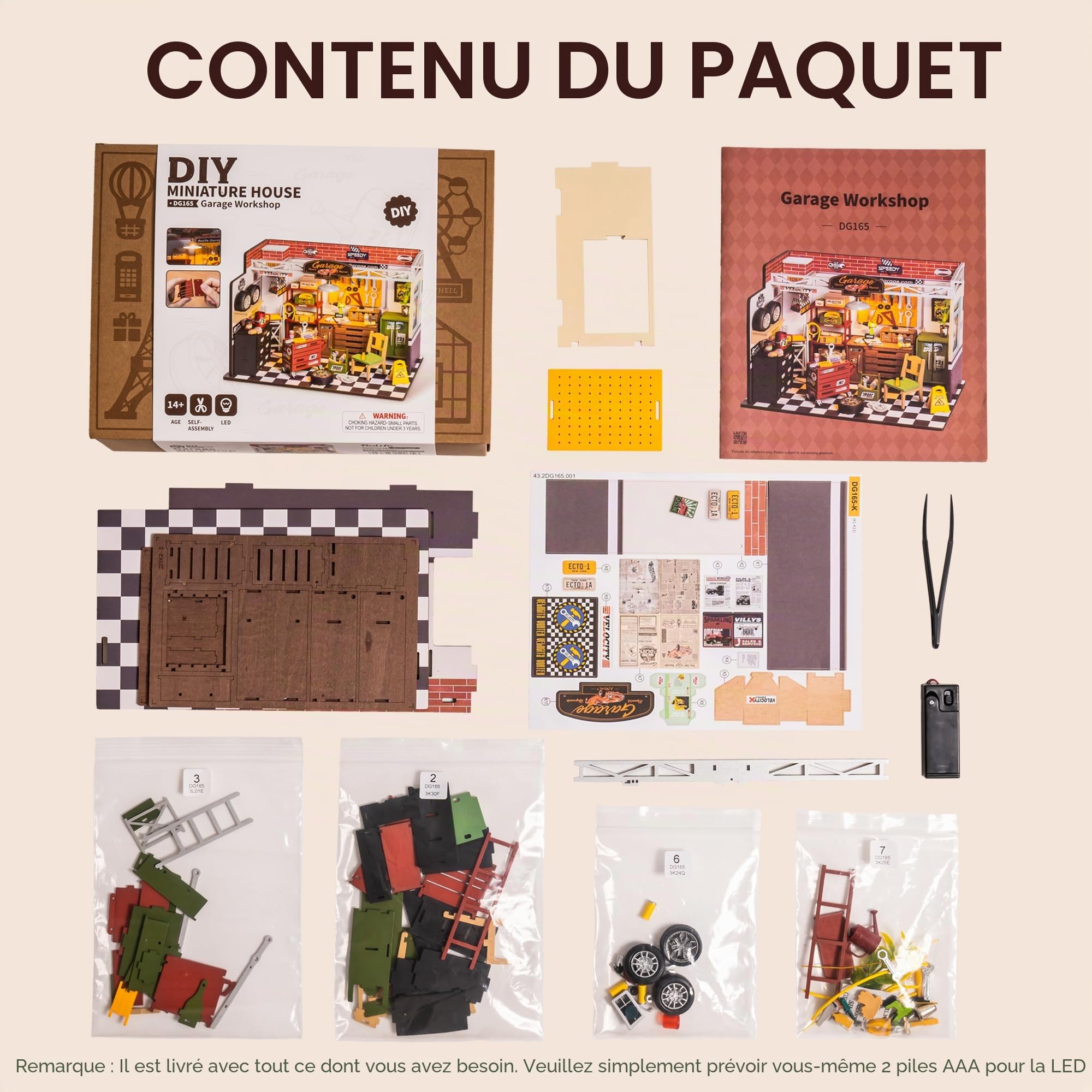 Rolife Maison de Poupées avec Meubles Garage Miniature Maison en Bois Kits de modèles Jouets Cadeau de Noël pour Garçons(DG165 Garage House)