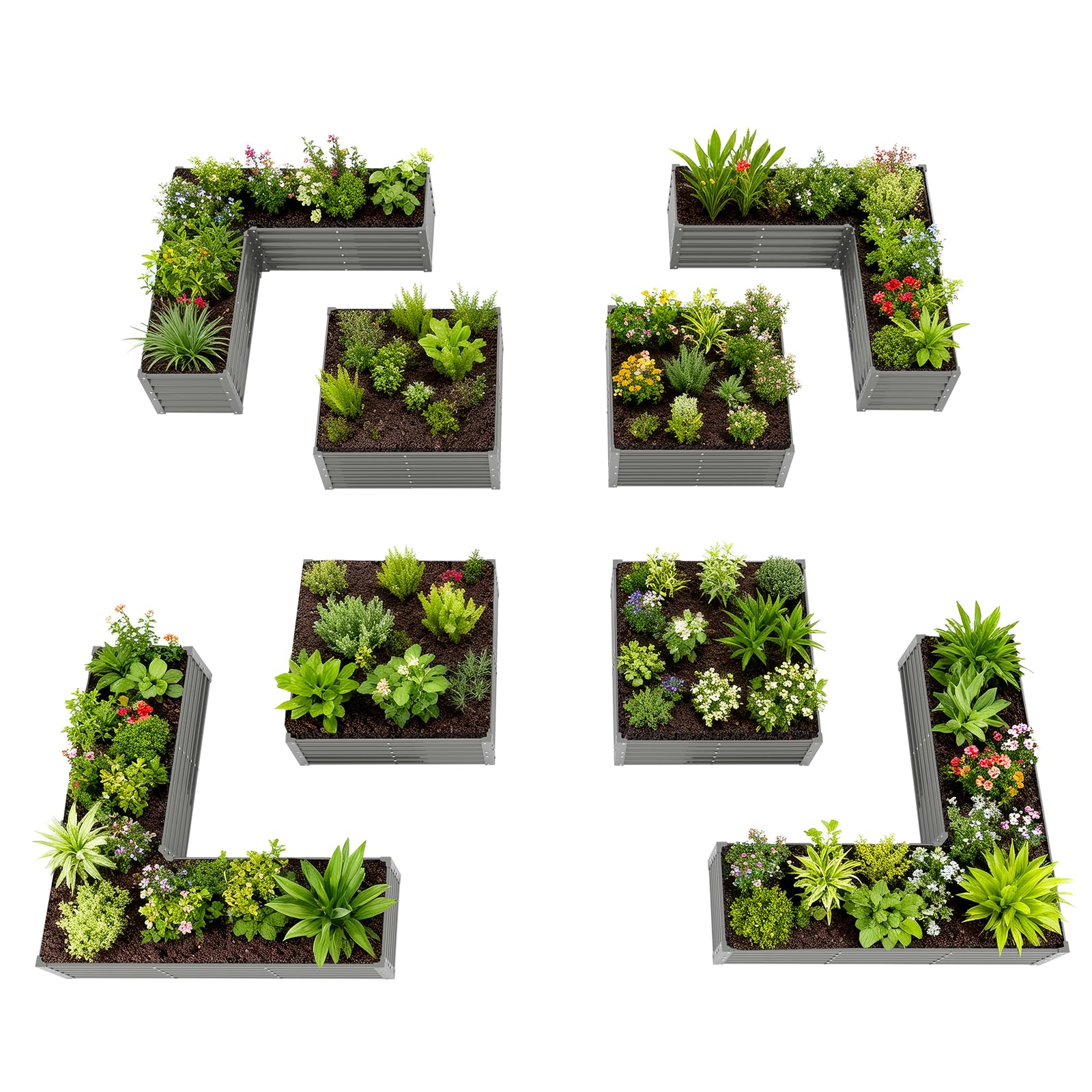 A ANLEOLIFE Set of 8 Raised Garden Beds Quartz Grey