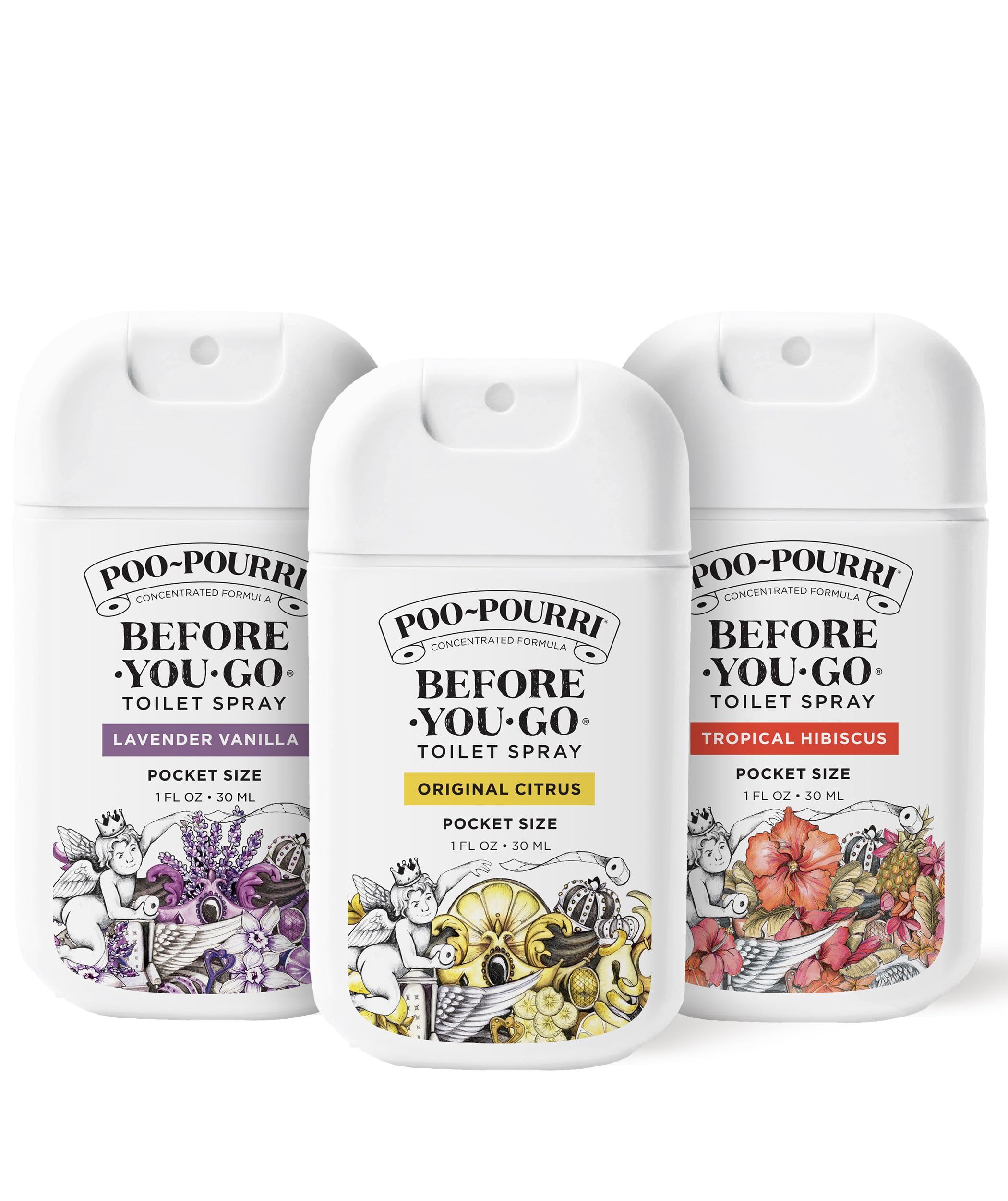 Poo-Pourri Before-You-Go Pocket Toilet Spray, Travel Essentials, 1 Fl Oz, Spring Variety 3 Pack, Each Up to 50 Uses, On-The-Go Bathroom Odor Deodorizer with Essential Oils, TSA Approved Size, 3 Scents