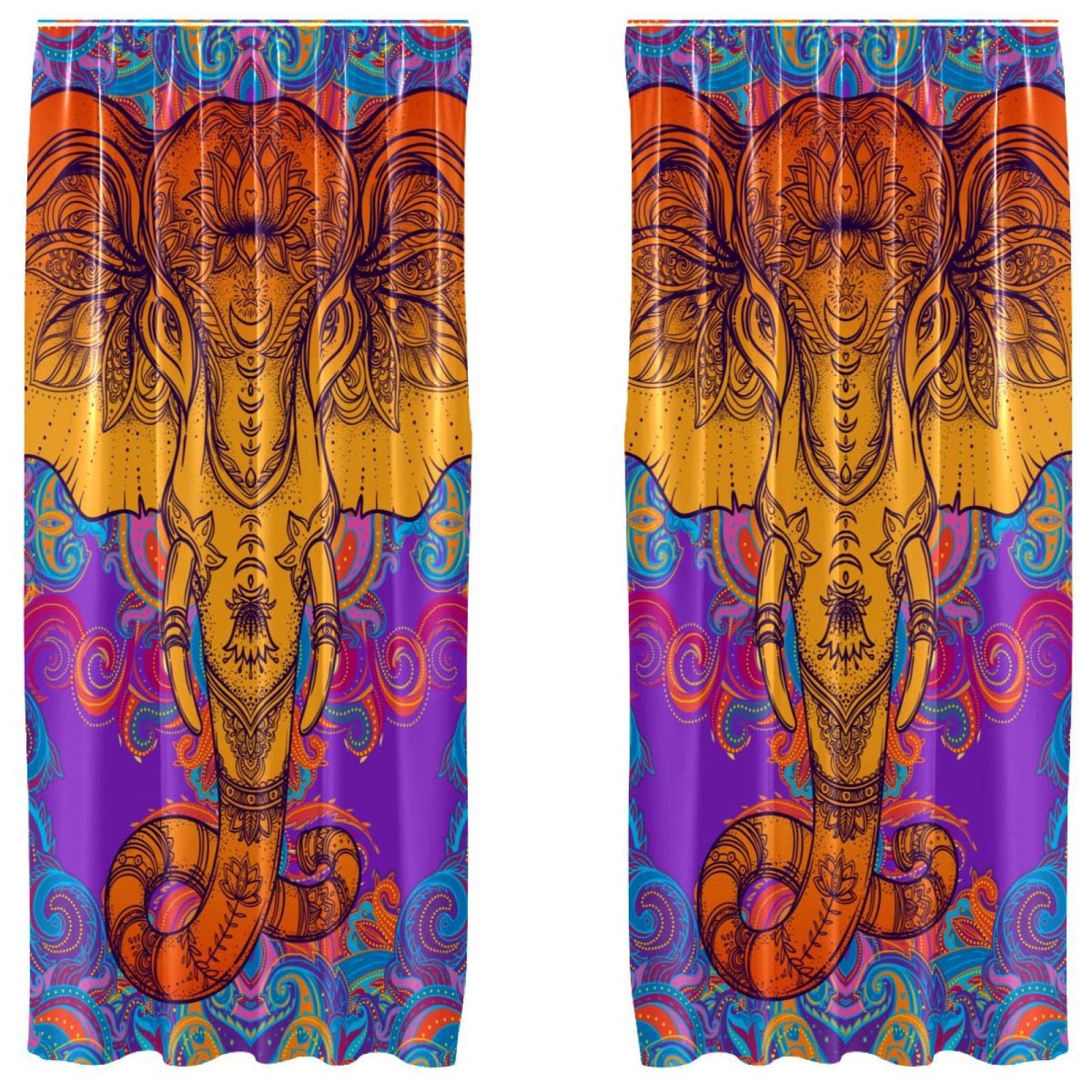 Cortinas boho mandala de 55 x 84 pulgadas: paneles decorativos de elefante tribal