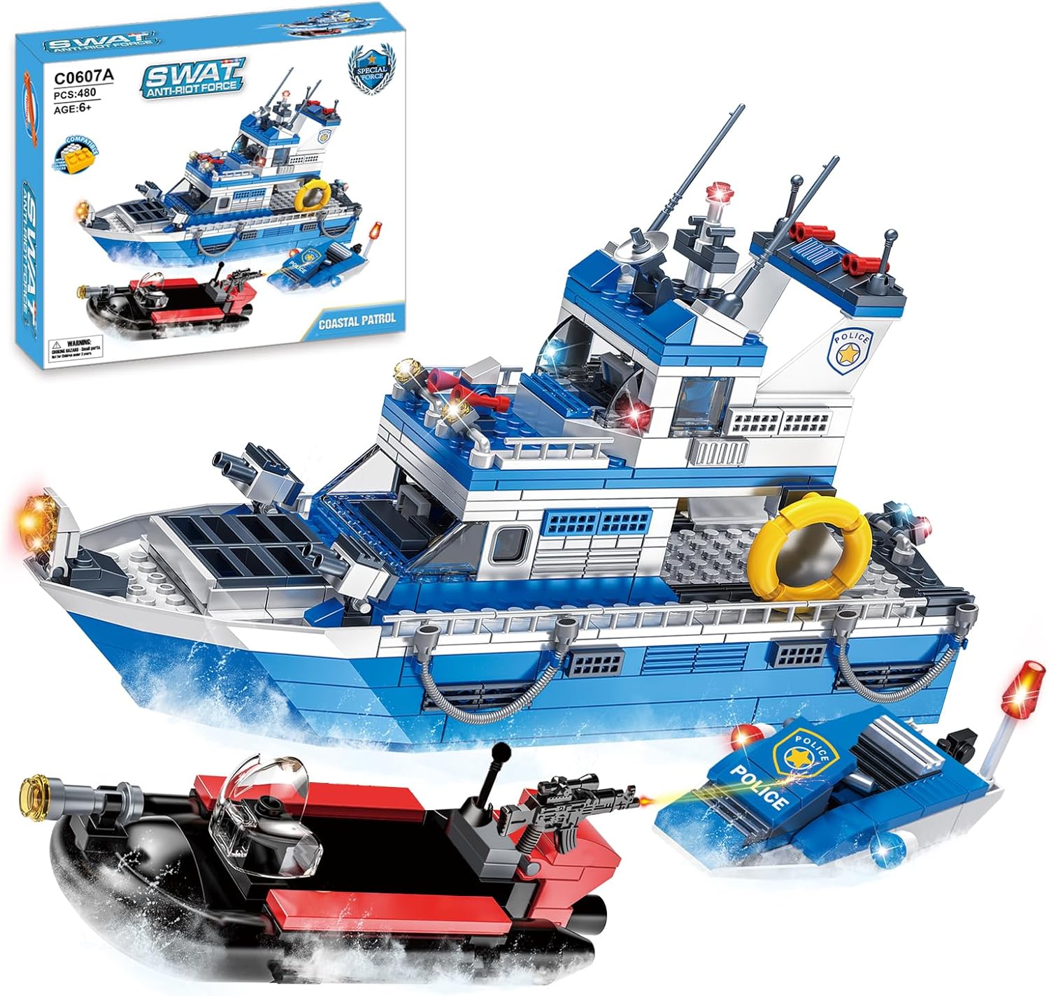 City Police Truck and Trailer Building Toy, Compatible with Lego, 469 Pcs Fun Educational STEM Learning Block Set, Gift for Boys & Girls Age 6-12 Years Old