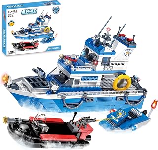 Police Boat Building Set, 480 Pcs City Boat STEM Building Toy, Including Kayaks and Police Speedboats Toy Christmas, Birthday Gift for Kids Boys Girls 6 7 8 9 10+