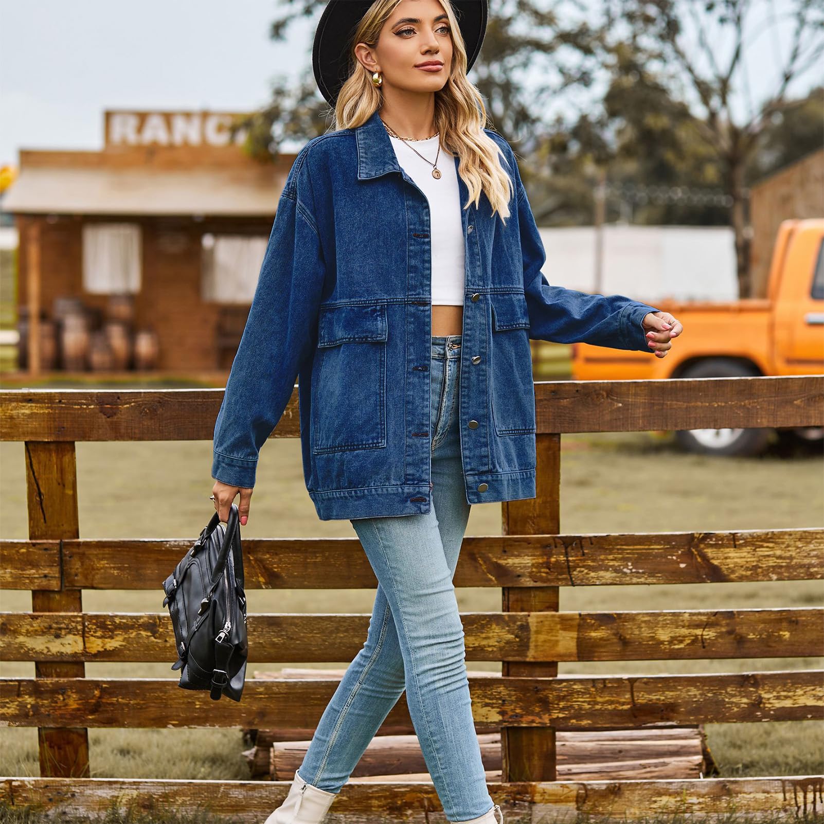 Femme Oversize Mi Longue Denim Veste Manches longues Jean Tenues
