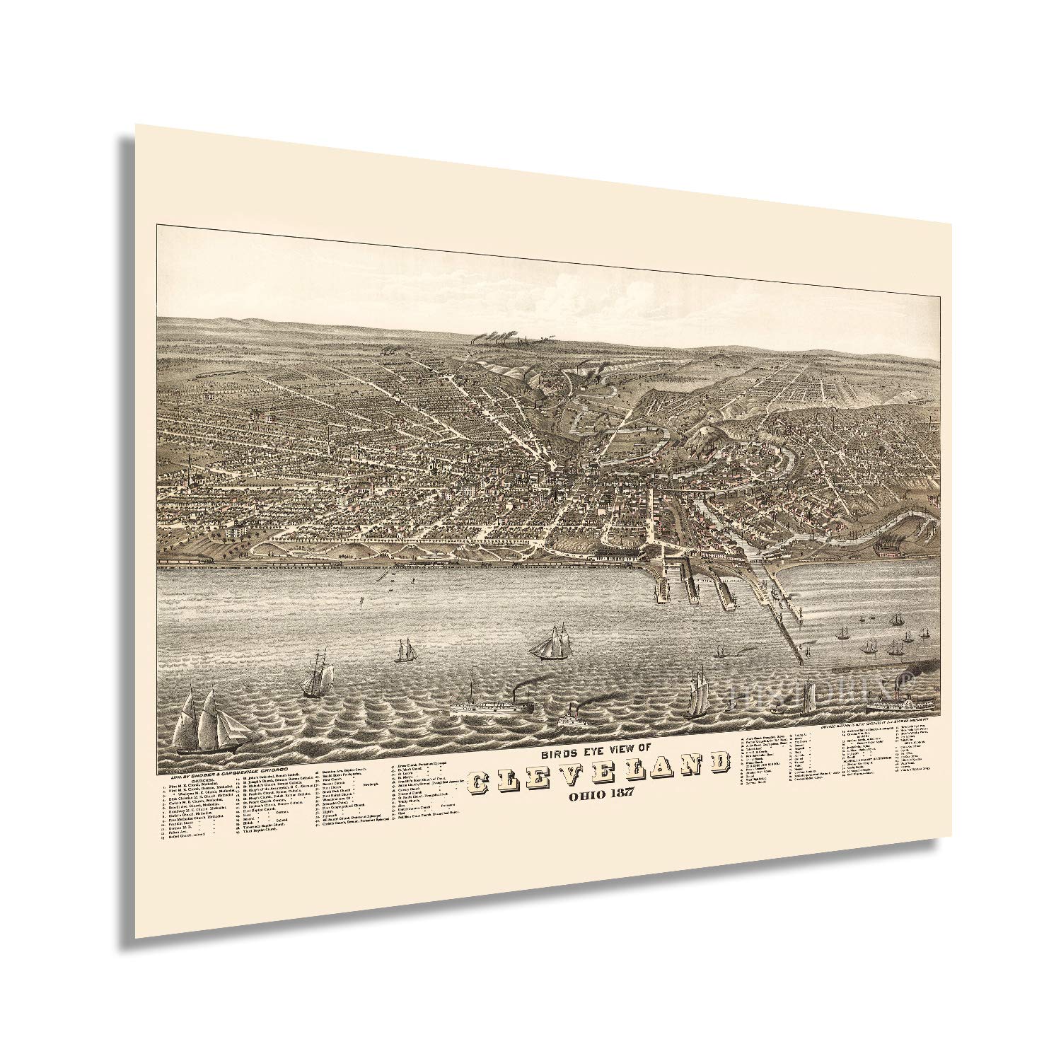 HISTORIX Carte vintage de Cleveland 1877 – 61 x 91 cm