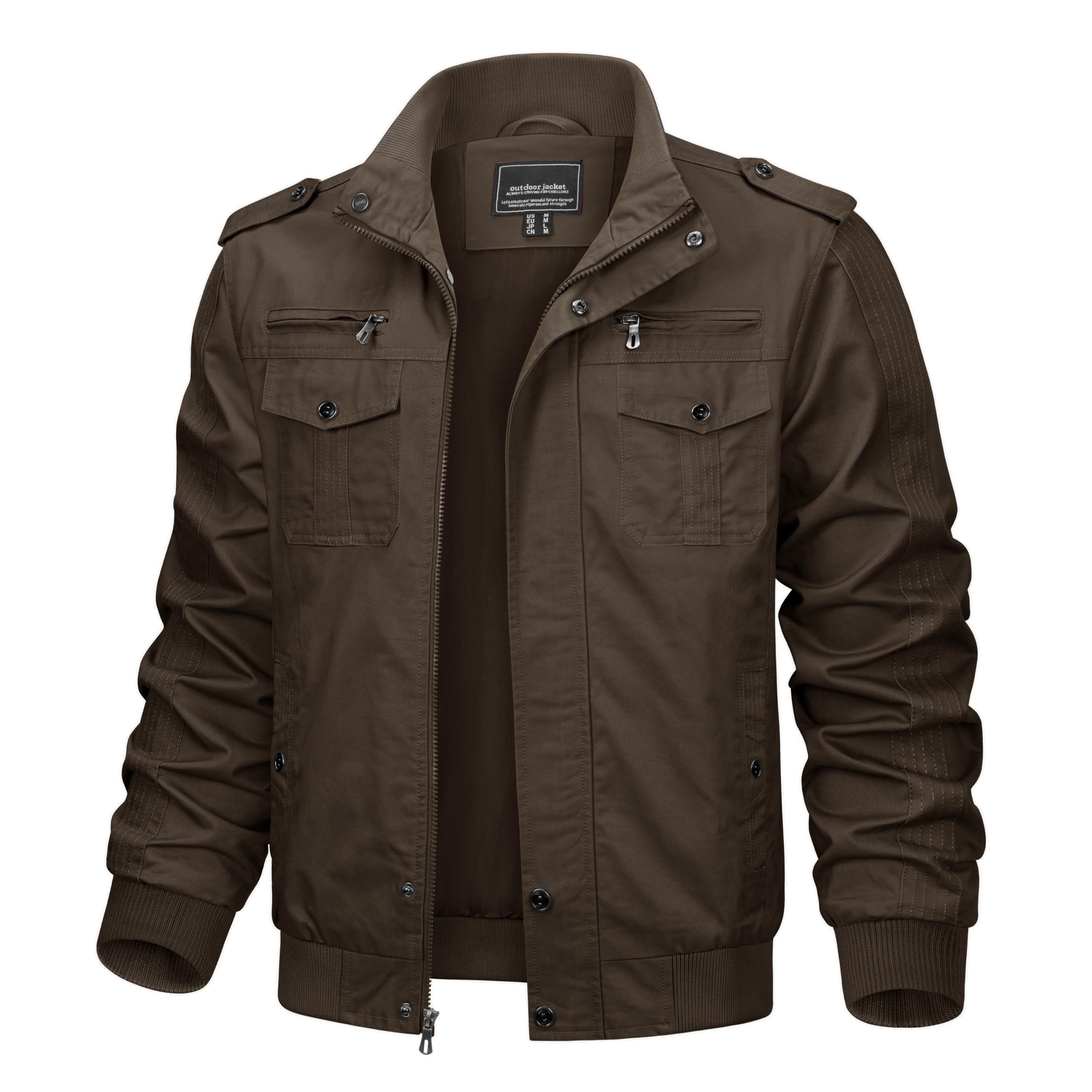 KEFITEVD Männer Übergangsjacke Herren Stehkragen Arbeitsjacke Cargo Jacke Übergang Sommerjacke Outdoor Freizeitjacke Kaffee 3XL