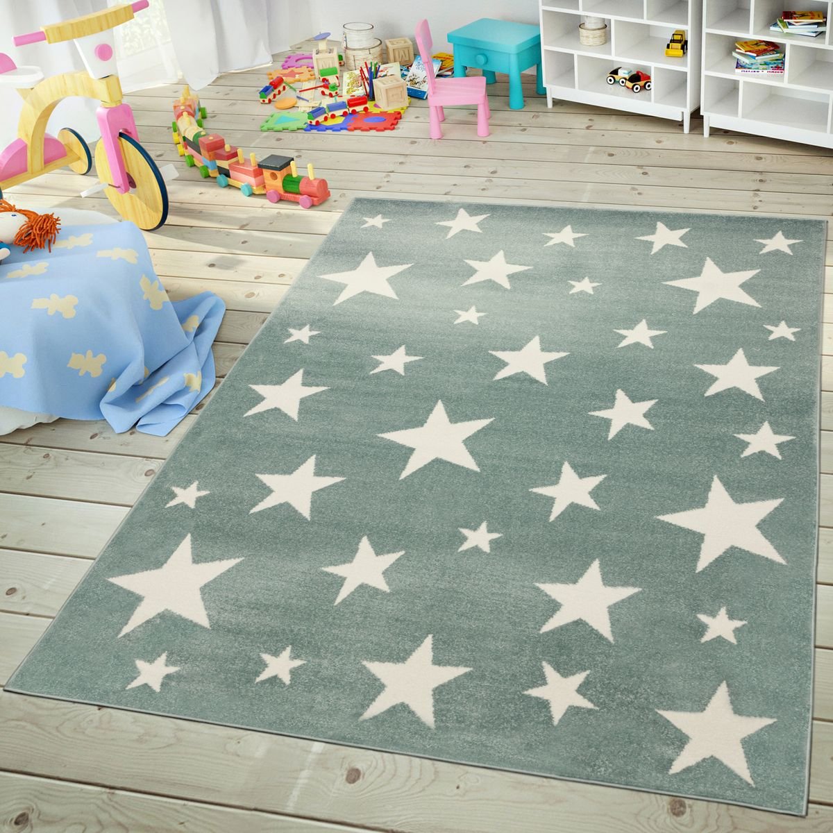 Paco Home Kids Rug with Star for Children's Room Starry Sky Design, Size:2'8" x 4'11", Color: Green