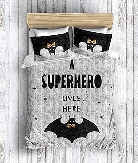 DecoMood 3D Printed 100% Cotton Superhero Bedding Set, Batman Themed Full/Queen Size Quilt/Duvet Cover Set, Grey (3 Pcs) - coolthings.us