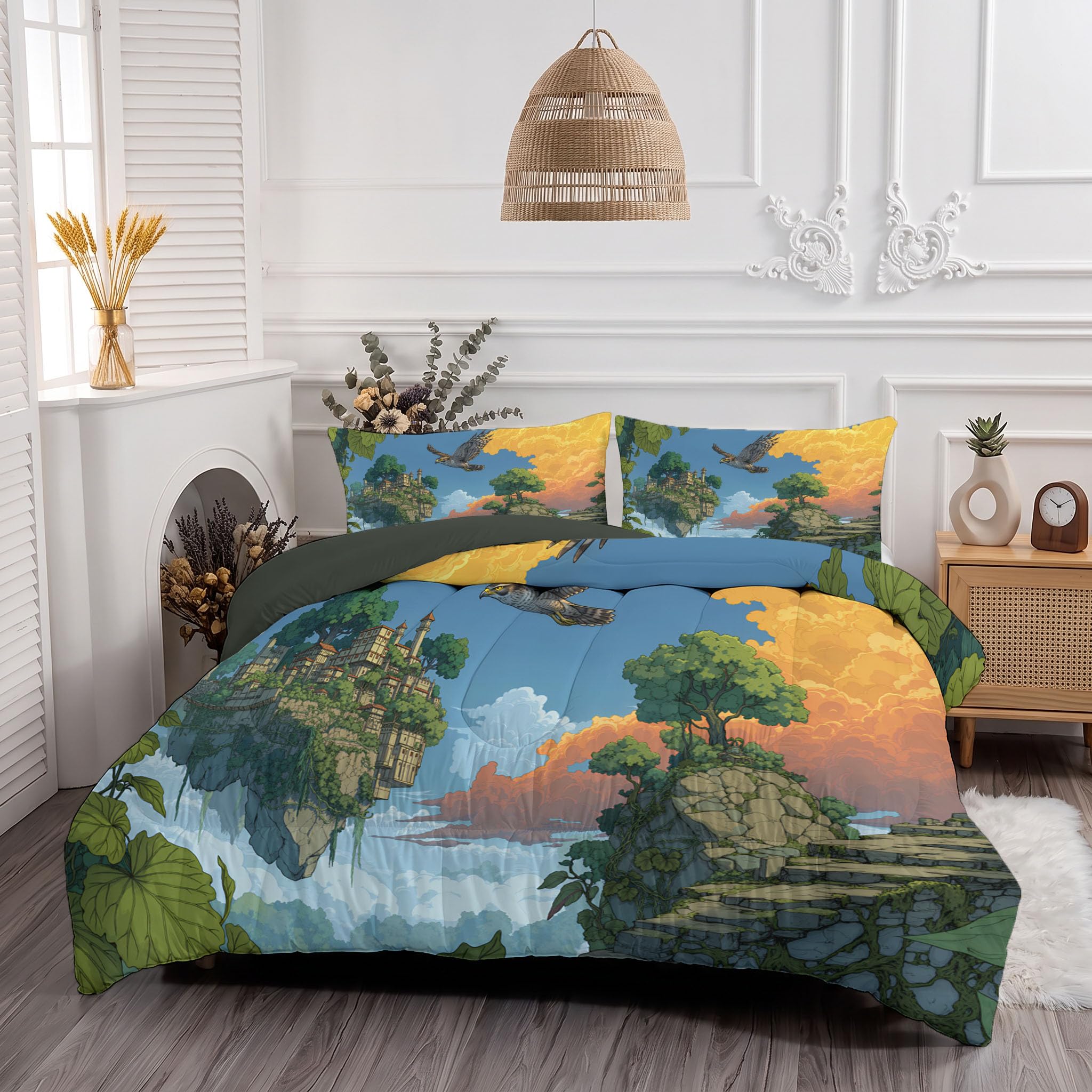 Edredón nórdico infantil cama 105 reversible de anime japonés azul cielo 4 estaciones