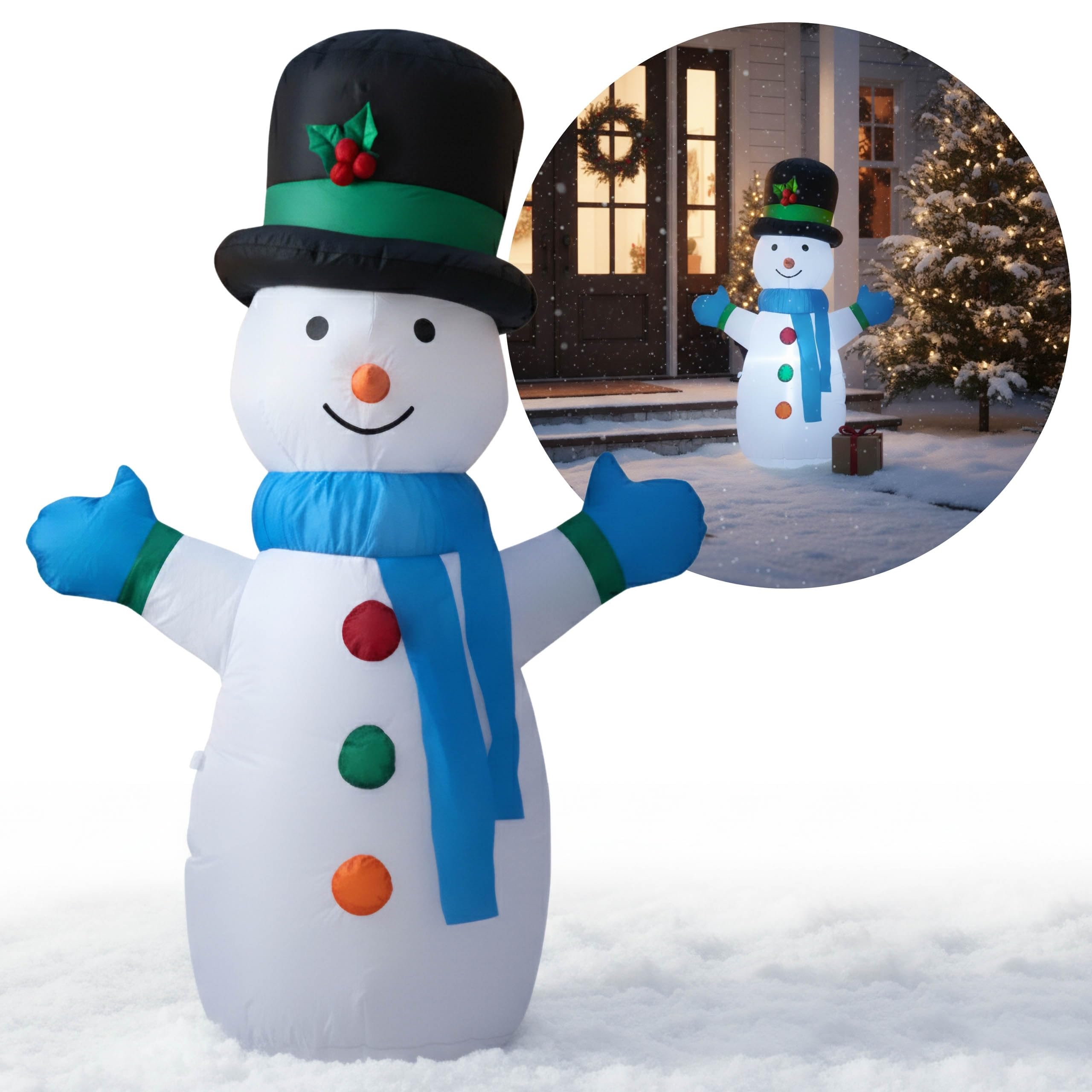 sarcia.eu Gonflable Bonhomme de Neige, LUMIÈRES LED, Gonflable, Décoration de Jardin, Grand 120 cm (C)