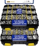 BUSY-CORNER 1575 PCS Kit d'assortiment pour écrous et boulons, tête de poêle Phillips en acier inoxydable & Vis à tête plate, Bouchons à écrous assortis, rondelles avec boîte d'organisateur à double face, M6