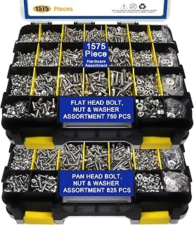 BUSY-CORNER 1575 PCS Stainless Steel Nuts & Bolts Kit: Phillips Pan Head & Flat Head Screws, Matching Nuts Washers in Organizer Box