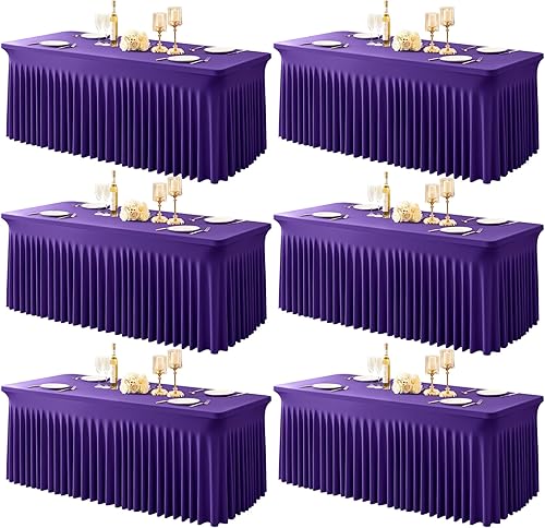 Vista 191 de Paquete de 6 manteles negros para mesas rectangulares de 6 pies, fundas de mesa de elastano elásticas resistentes a las arrugas con falda