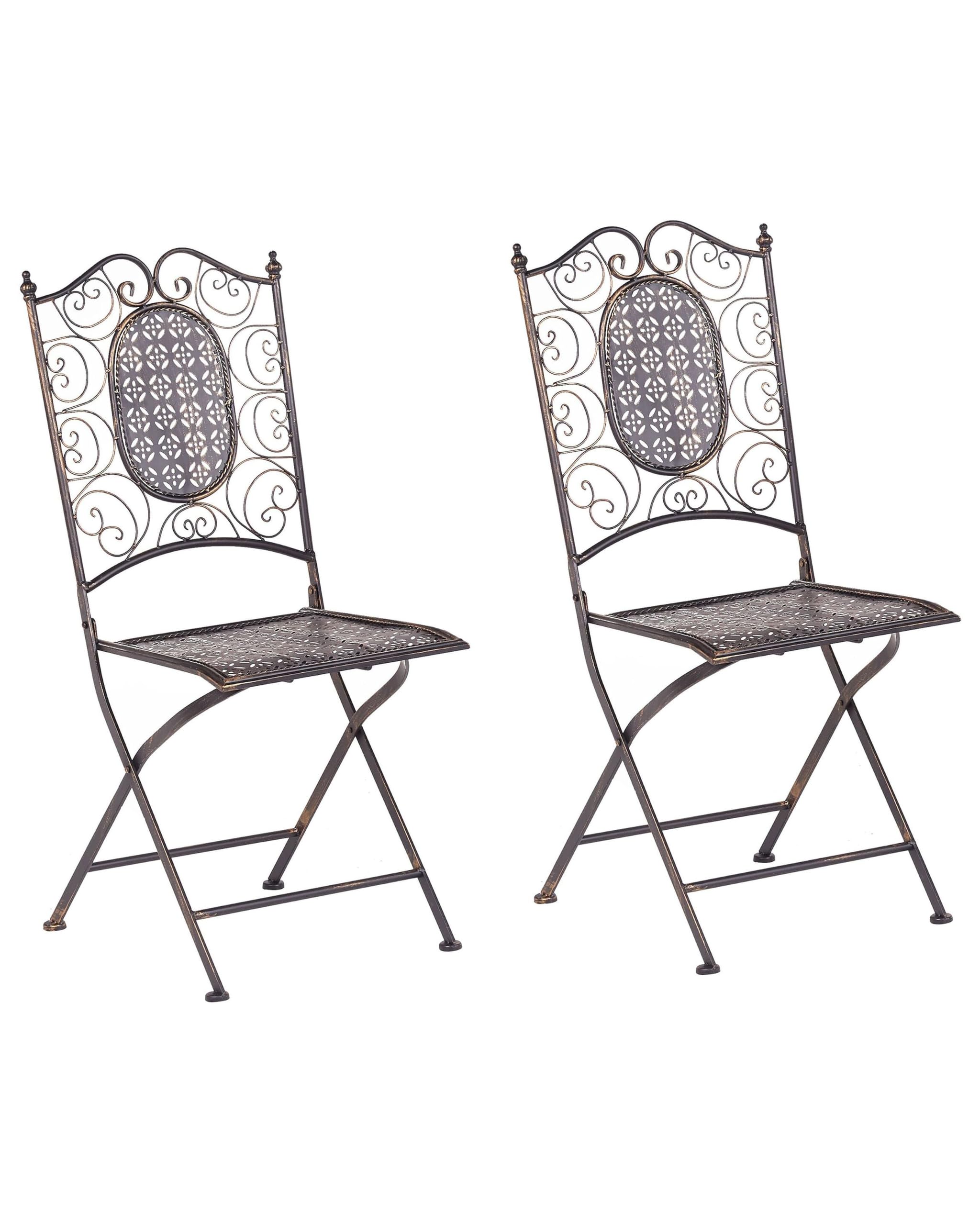 Beliani Gartenstuhl 2er Set Metall schwarz Antik-Optik klappbar romantischer Stil Borimo