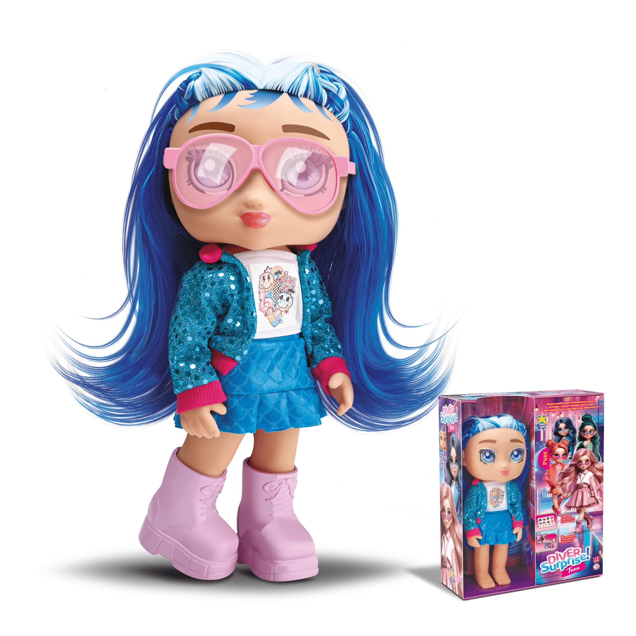 Boneca Diver Surprise Teens K-pop Azul c/acessórios surpresa e