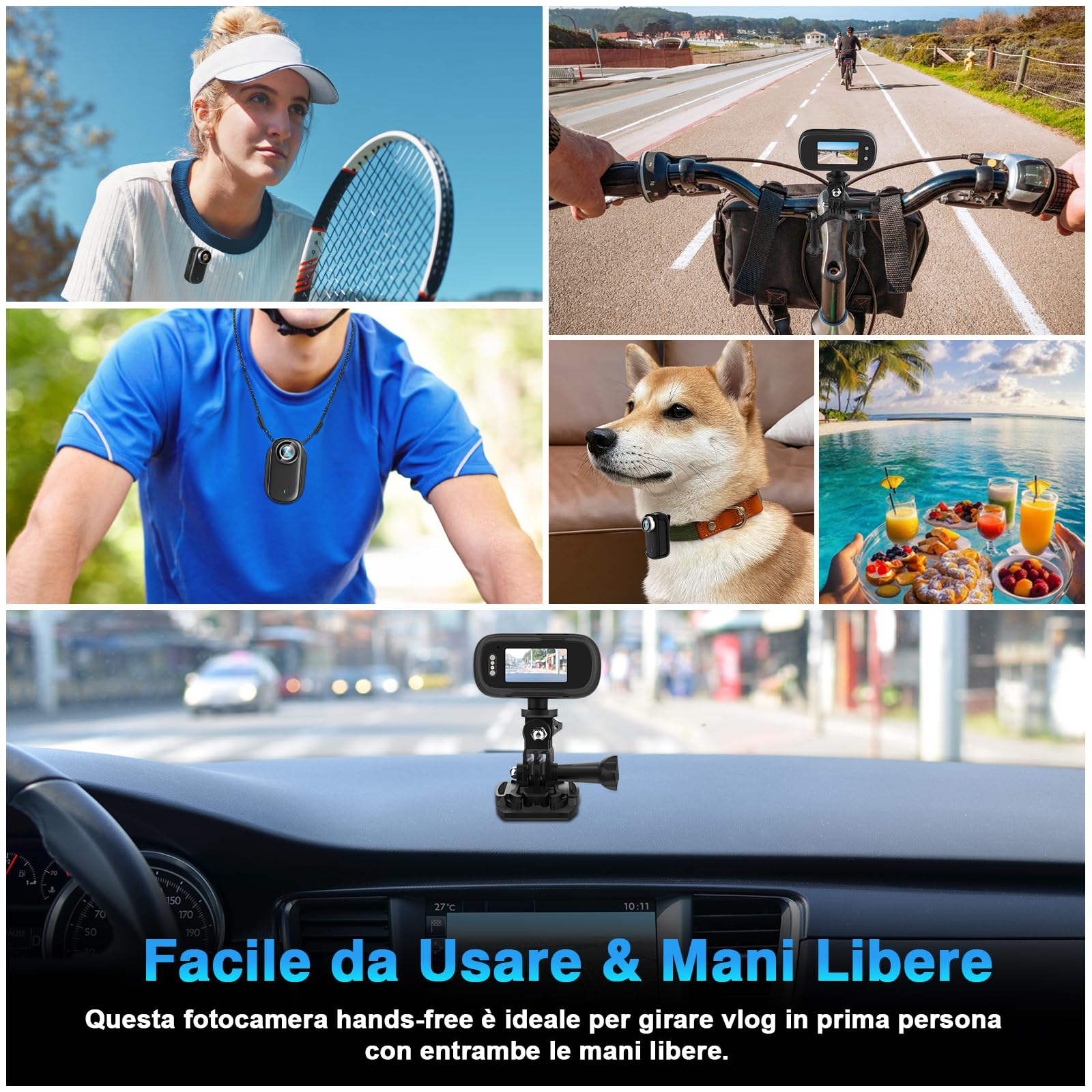 Action Camera Wifi 4K, Impermeabile Mini Action Camera Sportiva | Action Cam da Pollice per Casco da Bicicletta o Moto con Schermo da 1,3 Pollici e Magnete, 32GB Scheda SD