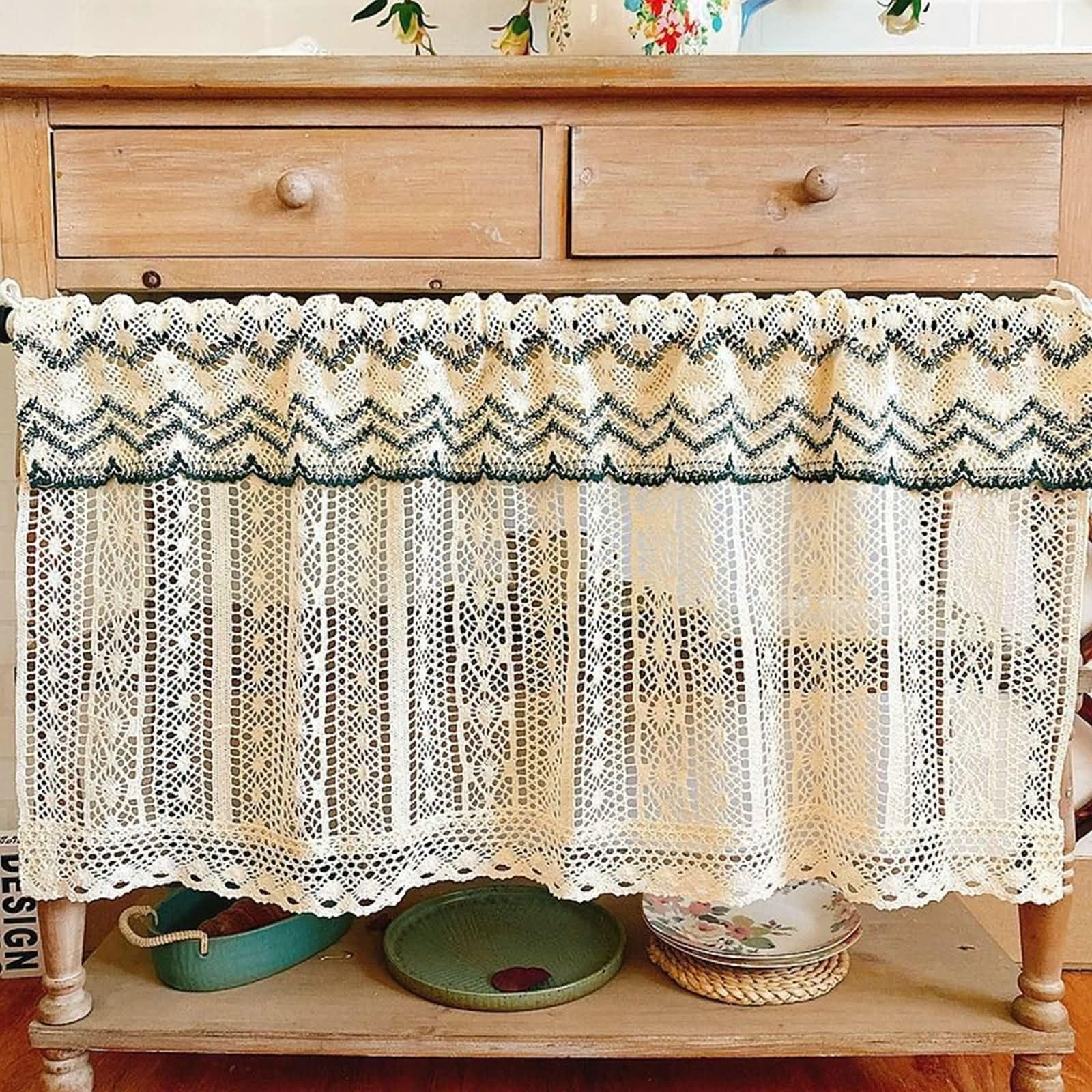 Tenda da cucina per finestre piccole, 1 pezzo, 95 cm di larghezza, tasca per asta