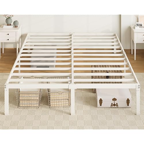 Allewie Queen Bed Frame, 14 inch Metal Platform Beds with Storage Space, No Box Spring Needed and Easy Assembly, White
