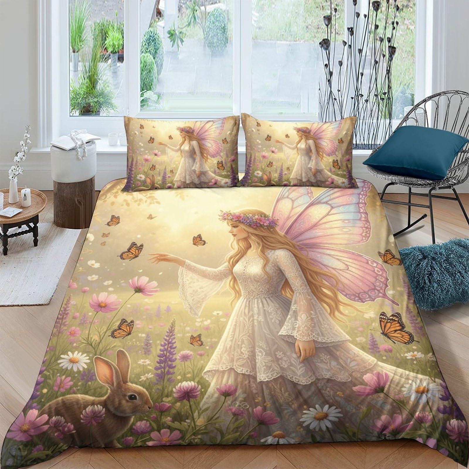 Ctjqhvkz Style-2 3D Printed Fairy Meadow Fitted Sheet Microfiber Soft Breathable Butterfly Garden Bed Cover For Bedroom Dorm Decor Single（135X200cm）
