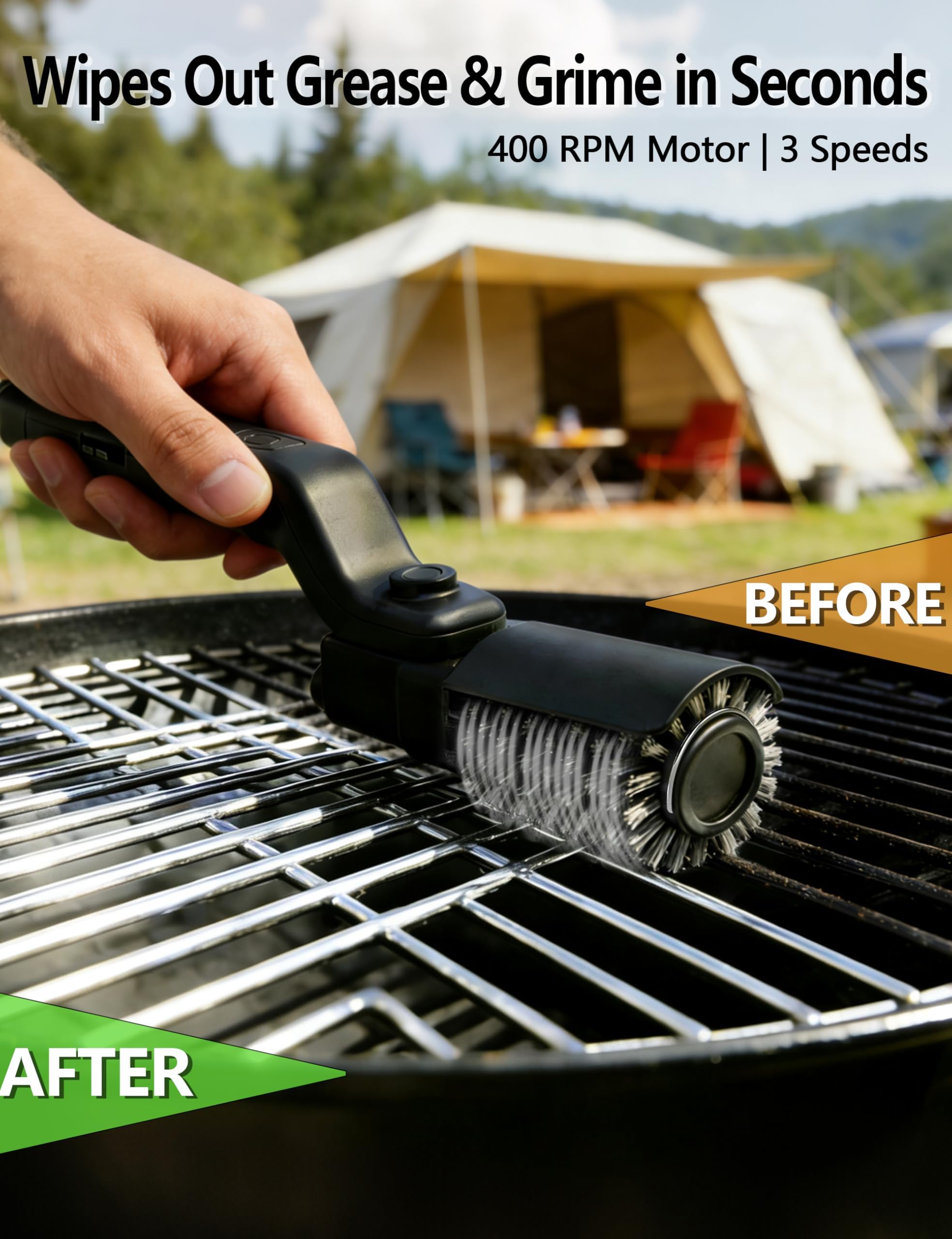 Cepillo Eléctrico para Parrilla, Limpiador Eléctrico BBQ Inalámbrico con Ángulo Ajustable, Cepillo Recargable para Limpiar Parrillas y Grasa Quemada, 3 Velocidades de Potencia, 90 Minutos de Autonomía