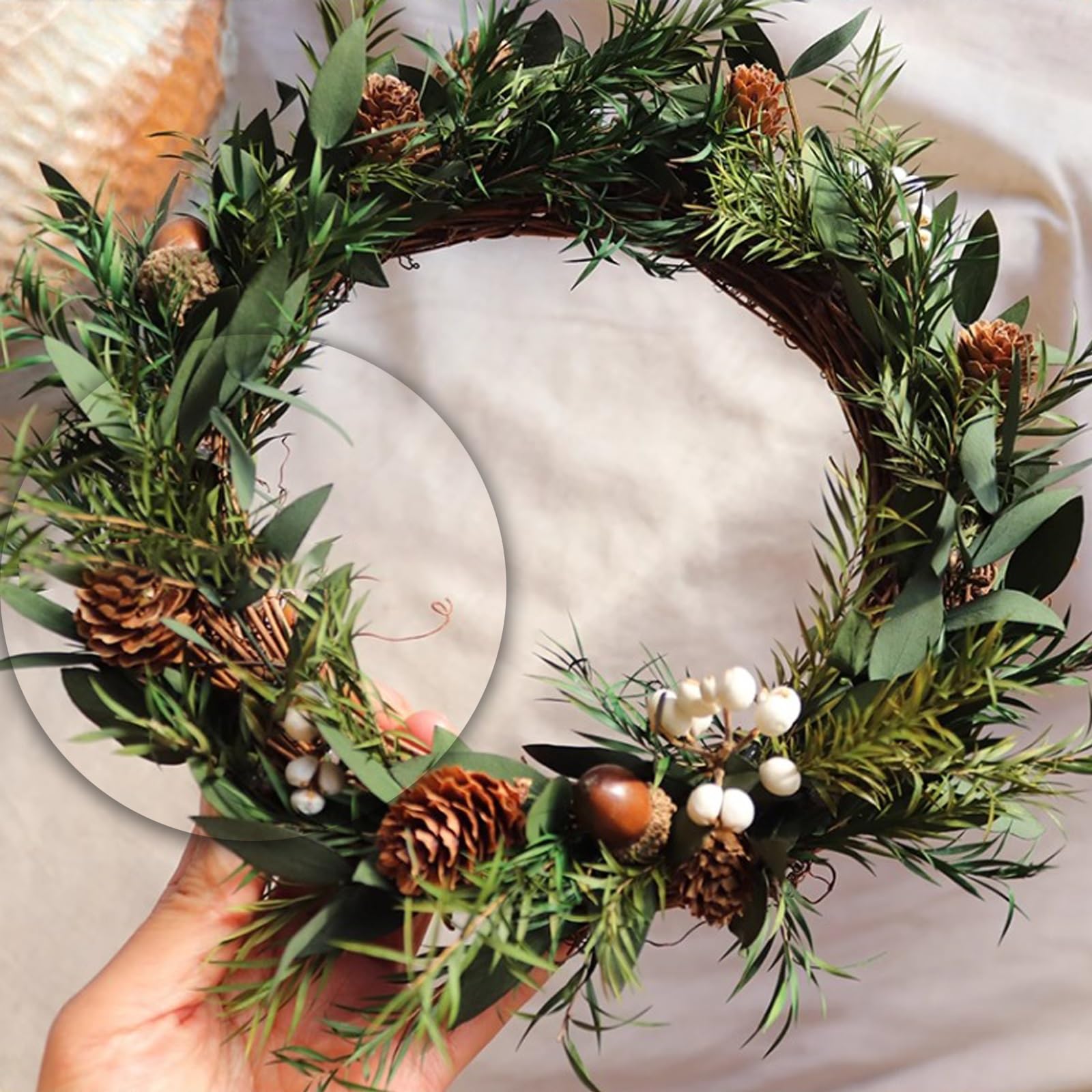 Świąteczny wieniec na drzwi, świąteczna dekoracja DIY, samodzielny montaż, naturalny styl, z szyszką, 21 cm, wisząca ozdoba, idealna do dekoracji domu i wakacji