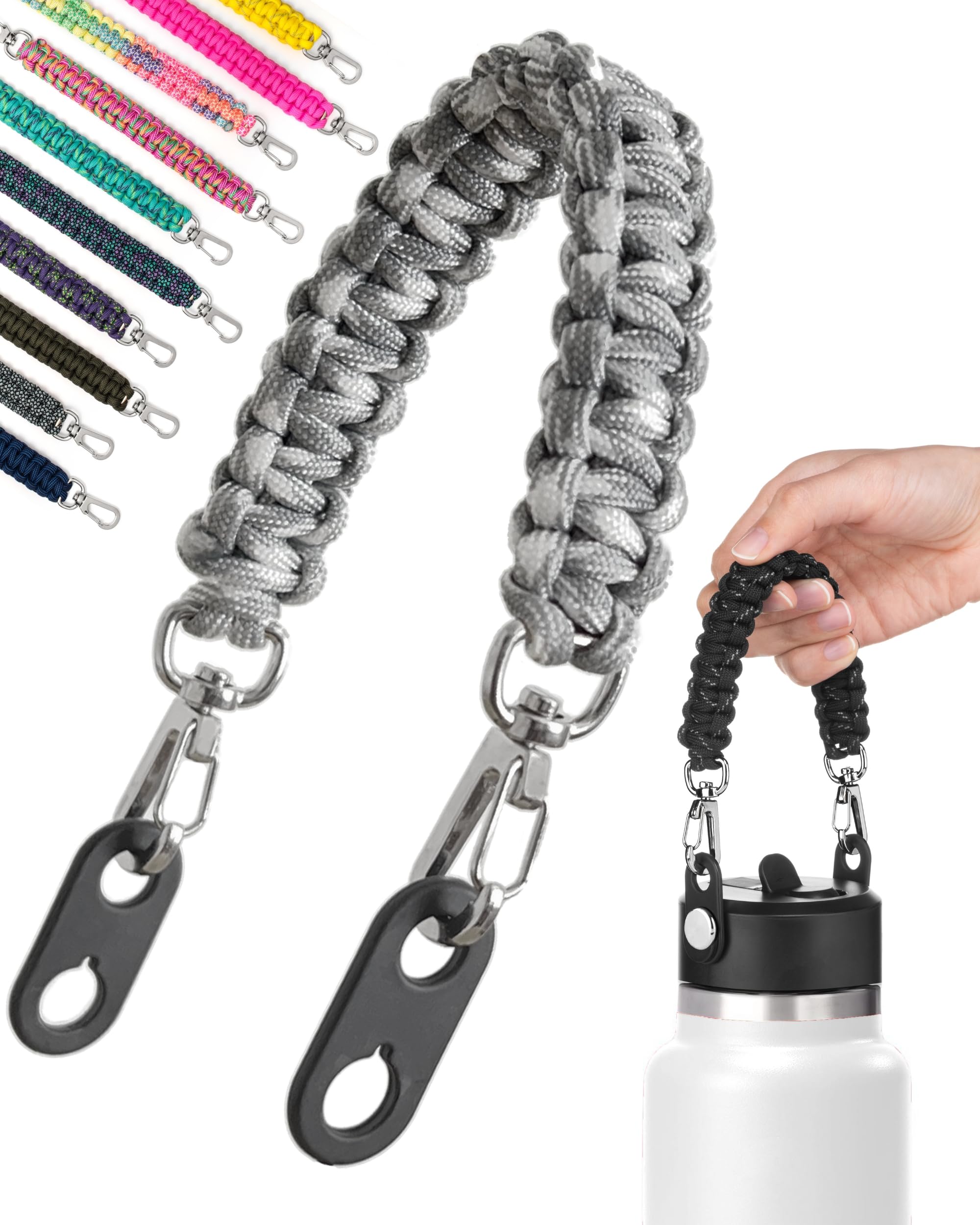 Gearproz HydroCord 3.0 H, Replacement Handle and Clips for Hydroflask Lids with Rivets, Fits Wide Mouth Bottles 12oz-64oz, Shoulder Strap, Water