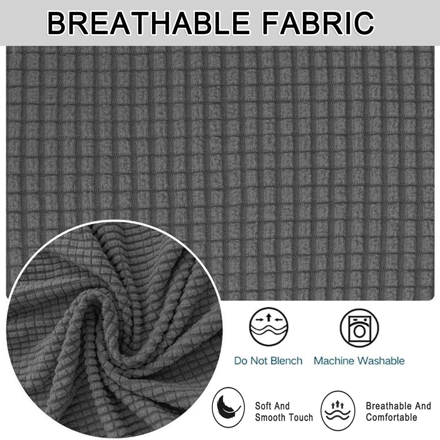 Rechteckige Stretch-Bankbezüge, Anti-Staub, abnehmbarer Langstuhl-Schonbezug, waschbarer Sitzschutz für Wohnzimmer, Schlafzimmer und Küche (L: 160 cm - 180 cm, Grau)