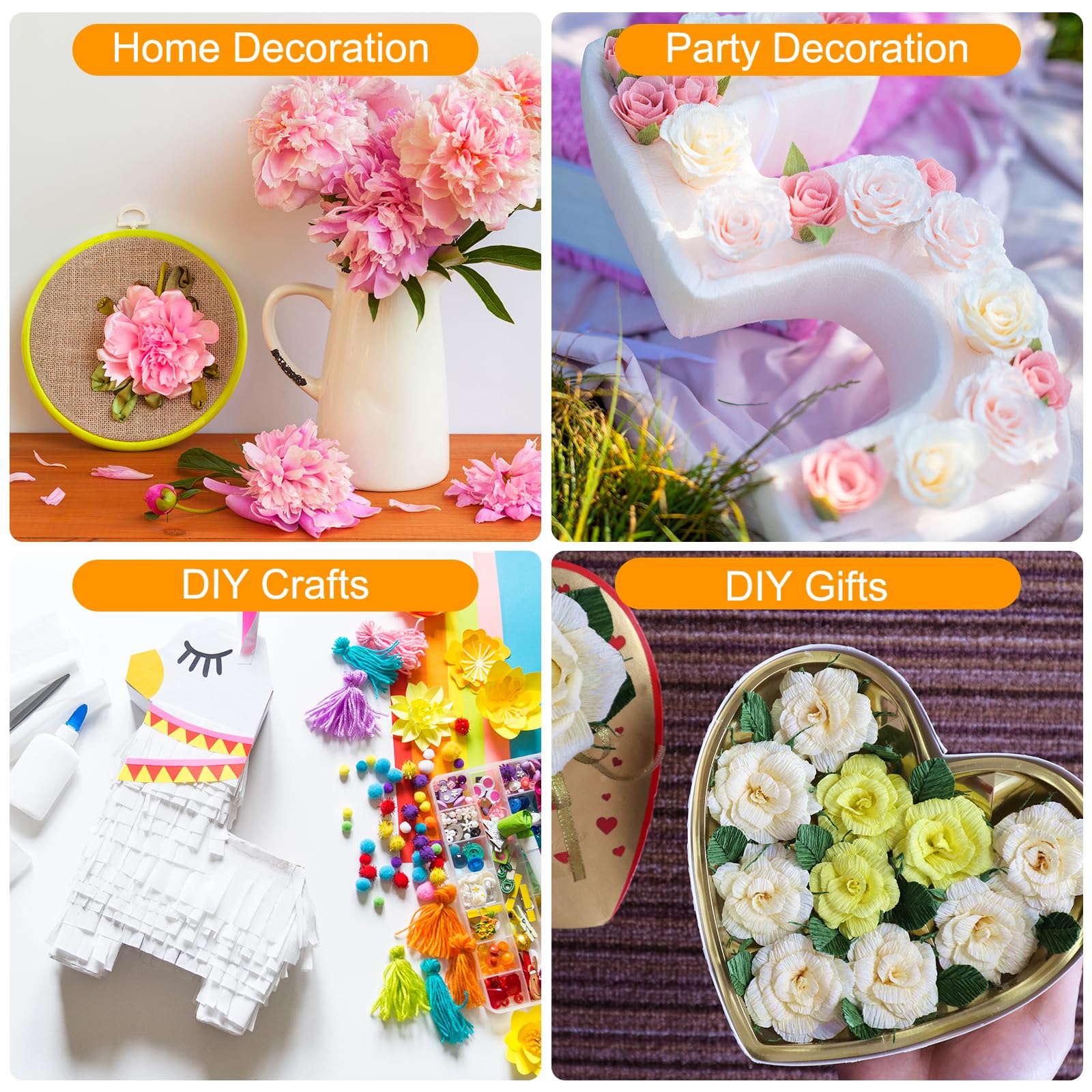 QUARKZMAN 20 kolorów papier do kwiatów kreacja 8,2 stóp x 10 kolorowych krepy, papier rolkowy, kwiaty DIY zestaw z kwiatami, żelazny drut łodyga, liście wstążka na urodziny ślub dekoracja