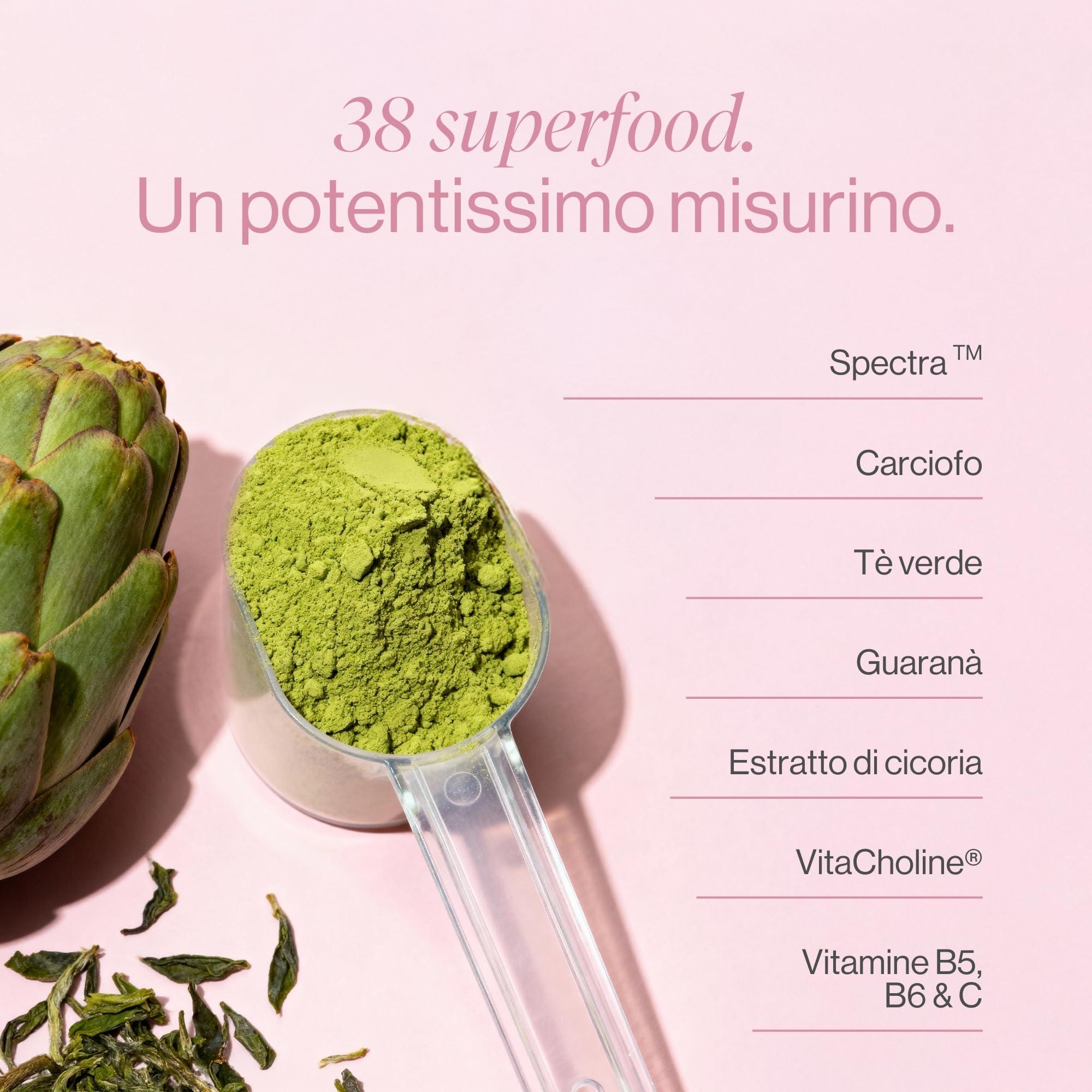 Super Greens Power con Guaranà, Inulina e Tè Verde - Gusto Limone - Bevanda Supergreen in Polvere con Radice di Cicoria, Carciofo, Colina e Vitamine - 160 g - TummyTox