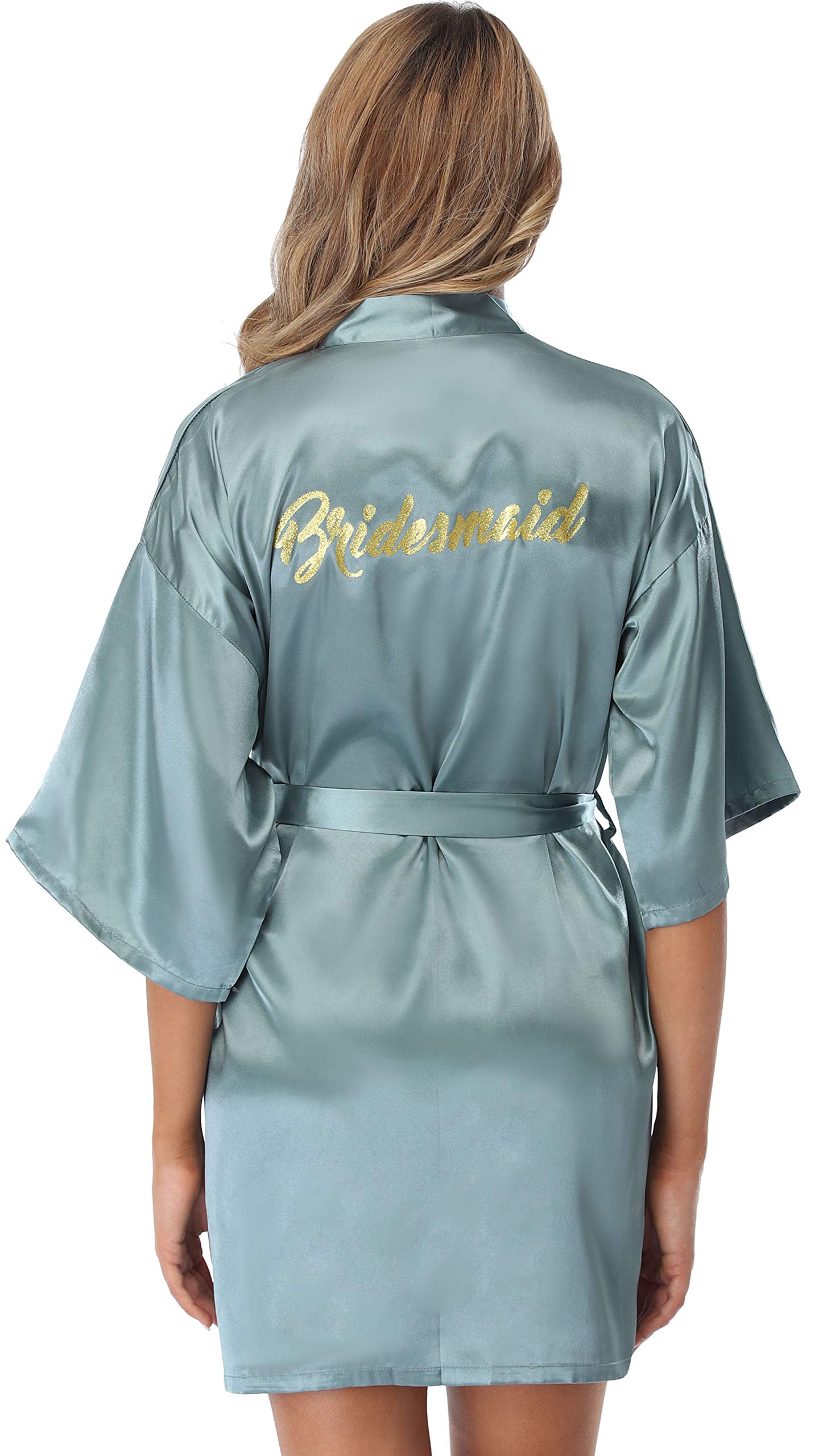 Vlazom Kimono In Raso da Donna,Camicie da Notte Sexy Elegante Scollo V con Cintura Tasche Abito Corto Accappatoi e Vestaglie da Sposa
