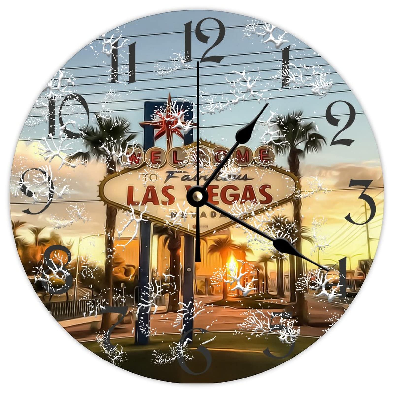 Horloge murale ronde en bois Las Vegas cuisine salon chambre rétro 38 cm
